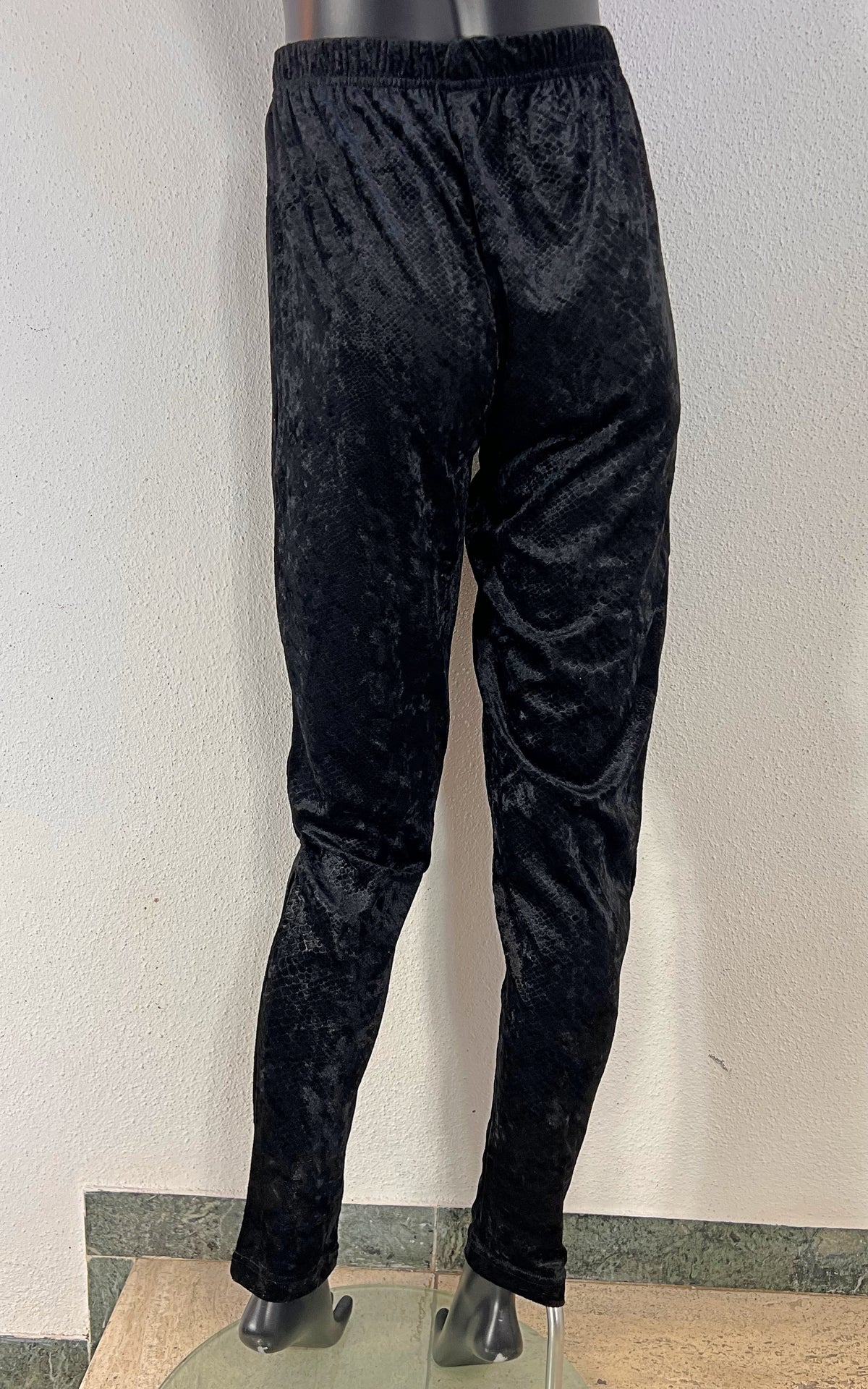 Vintage Black Velvet Leggings with Tonal Snakeskin Pattern
