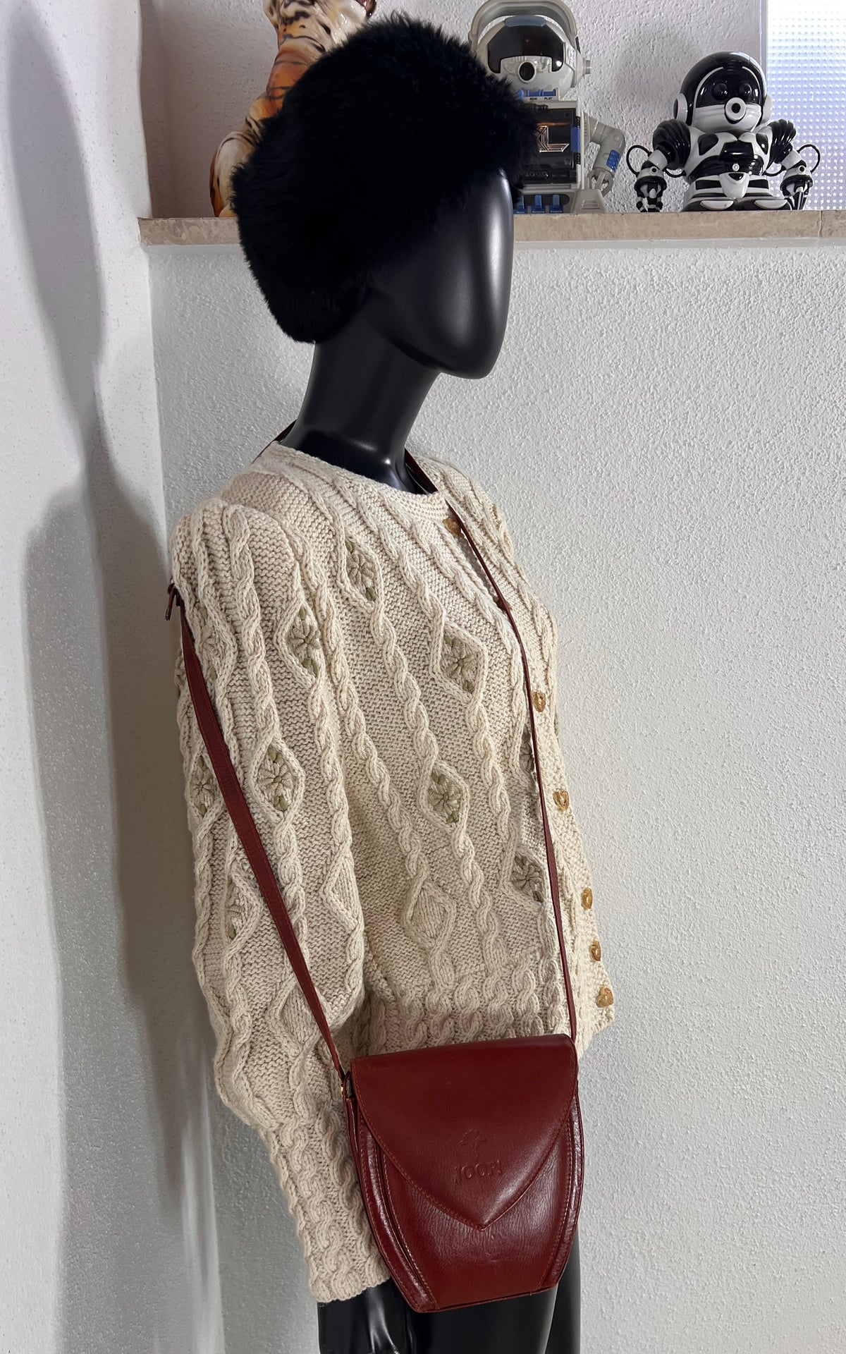 Vintage JOOP! Cognac Leather Shoulder Bag with Pointed Flap