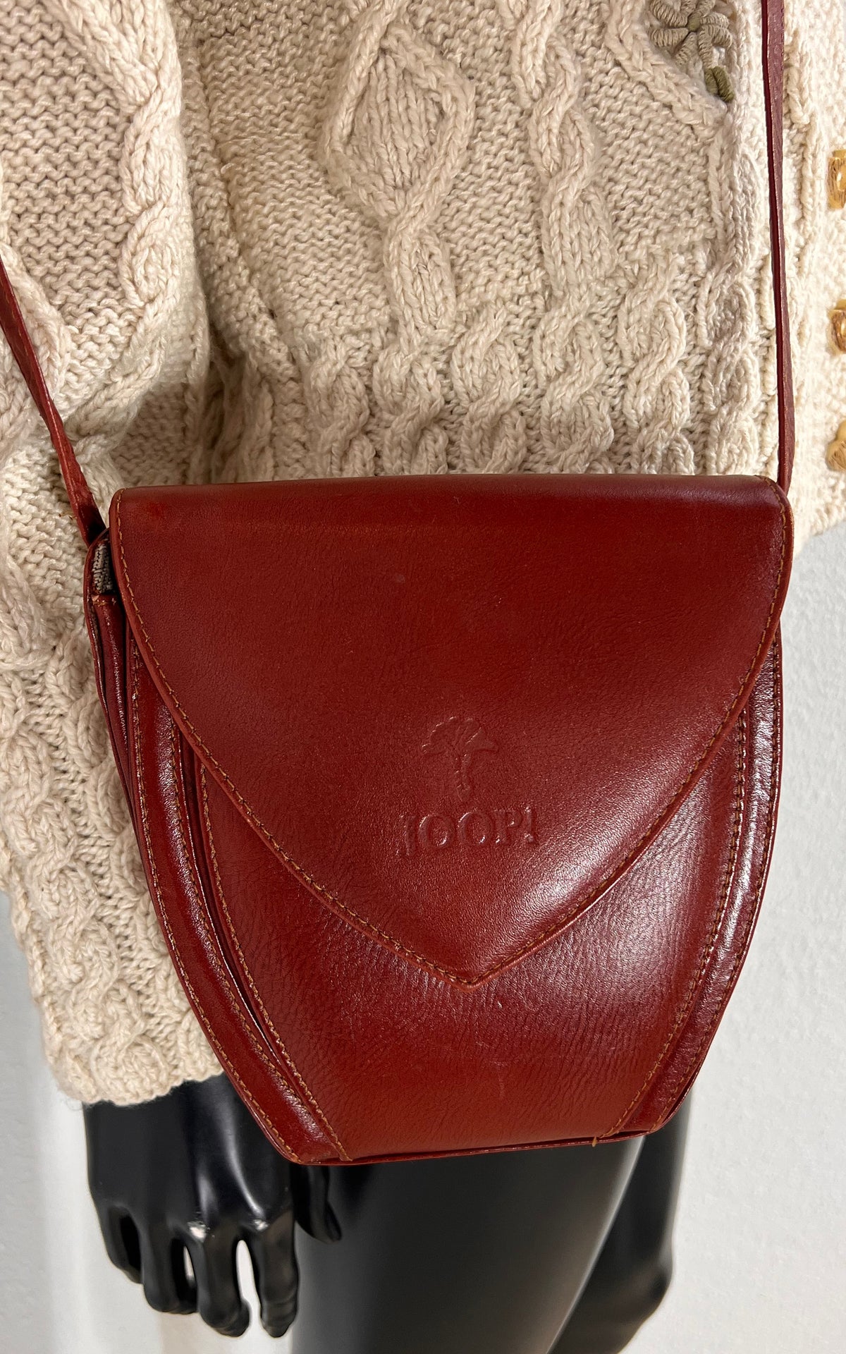 Vintage JOOP! Cognac Leather Shoulder Bag with Pointed Flap
