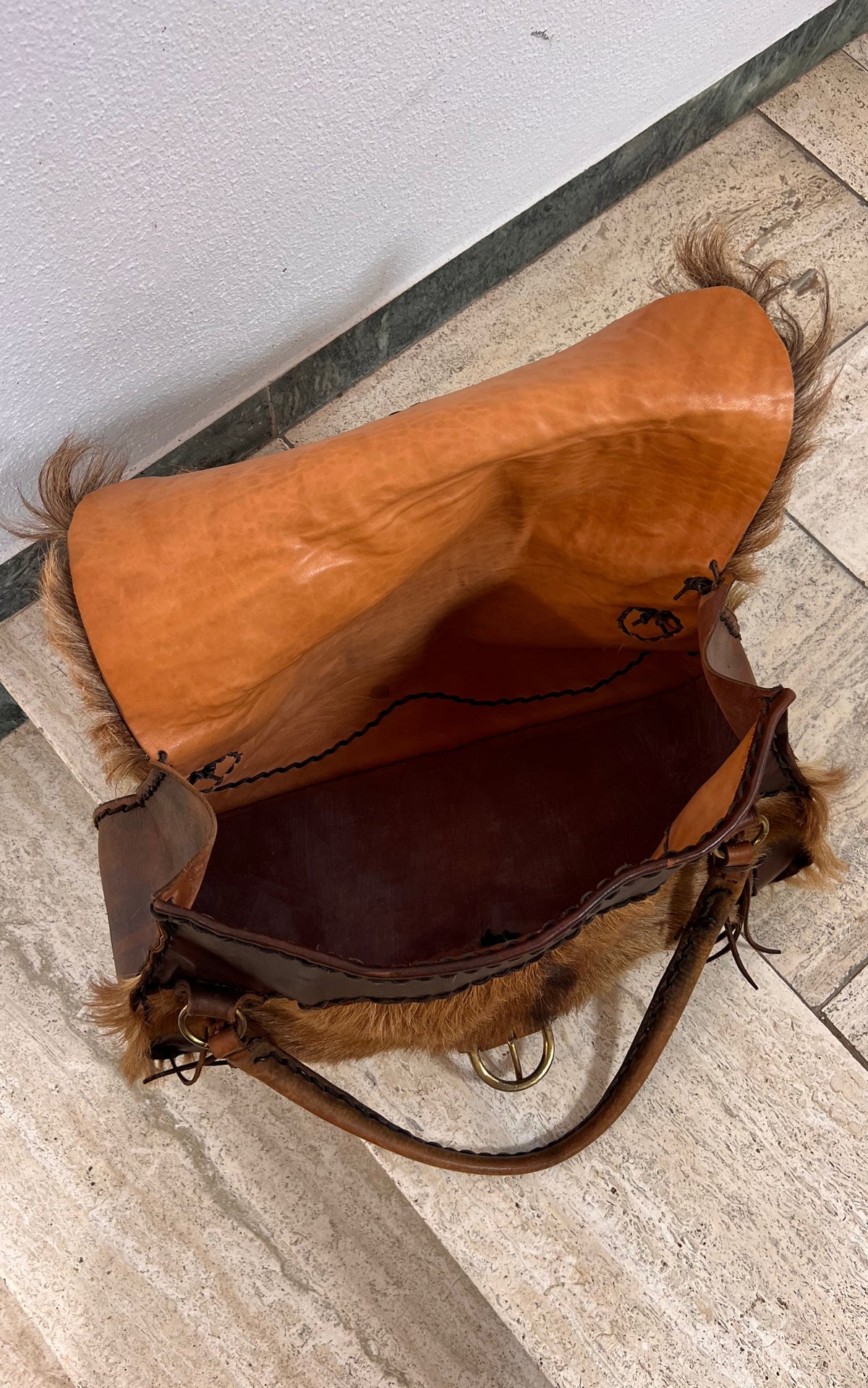 1970s Escanda Large Hair-on-Hide Leather Bag – Rustic Bohemian Satchel