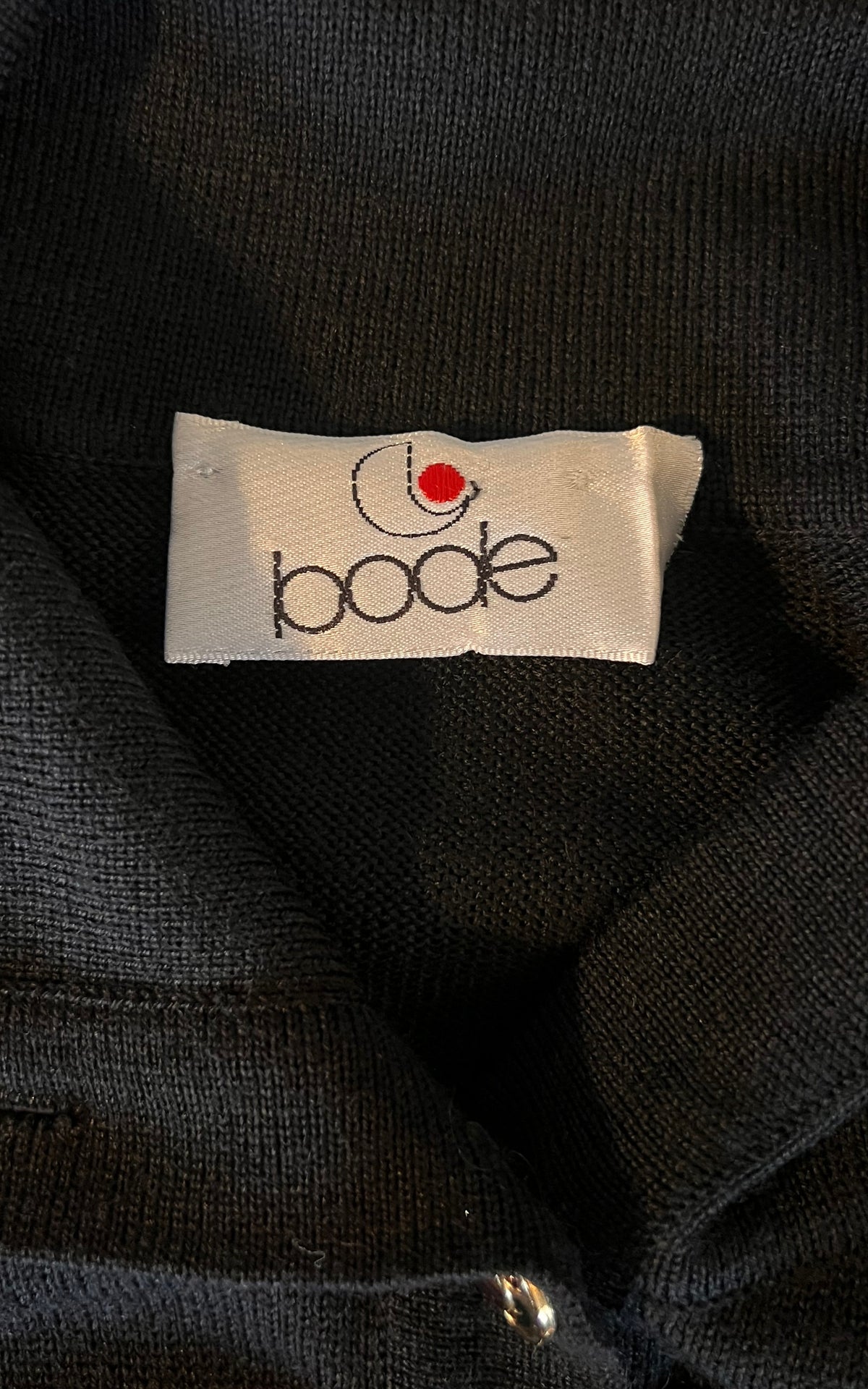 Vintage Bode Black Wool Blend Cardigan with Colourful Geometric Embroidery