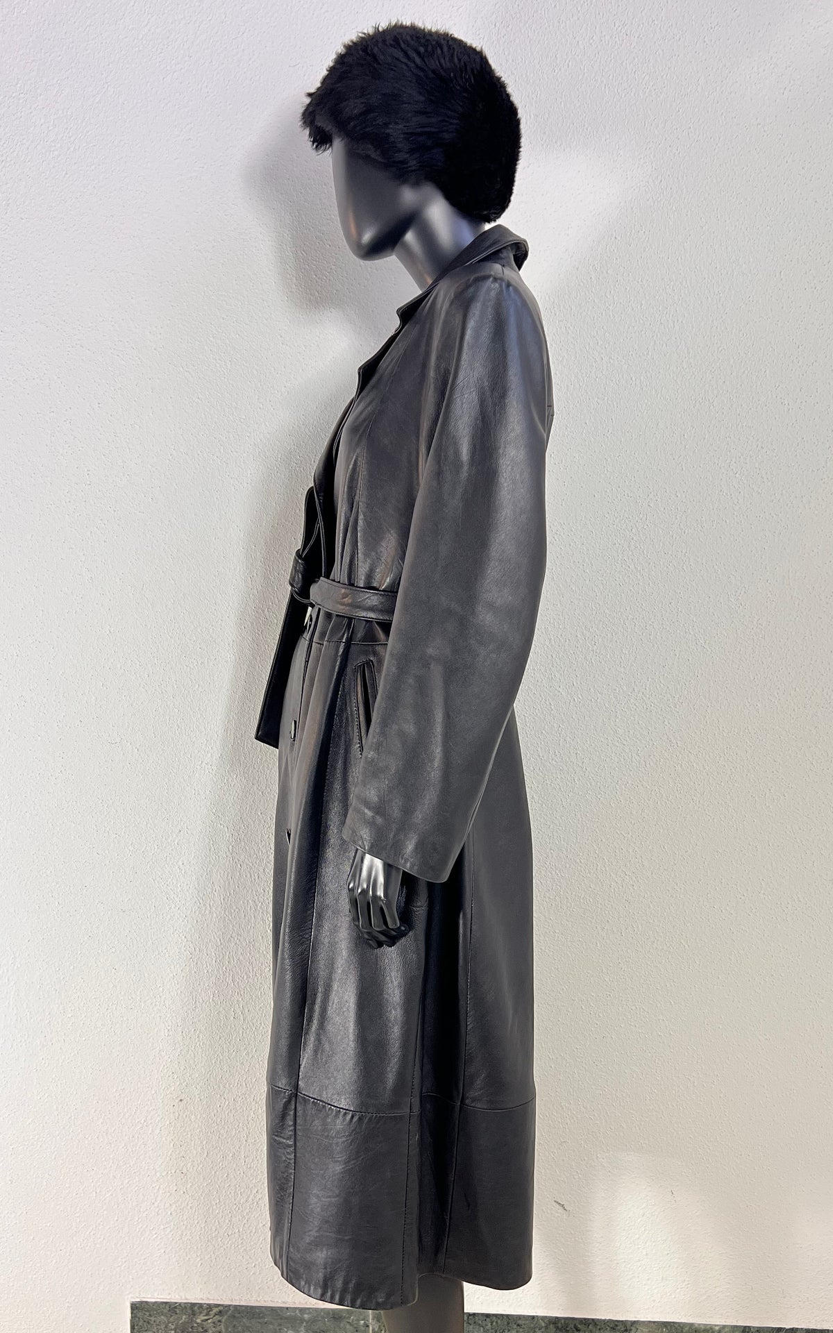 Vintage Black Nappa Leather Belted Coat – Made in Italy