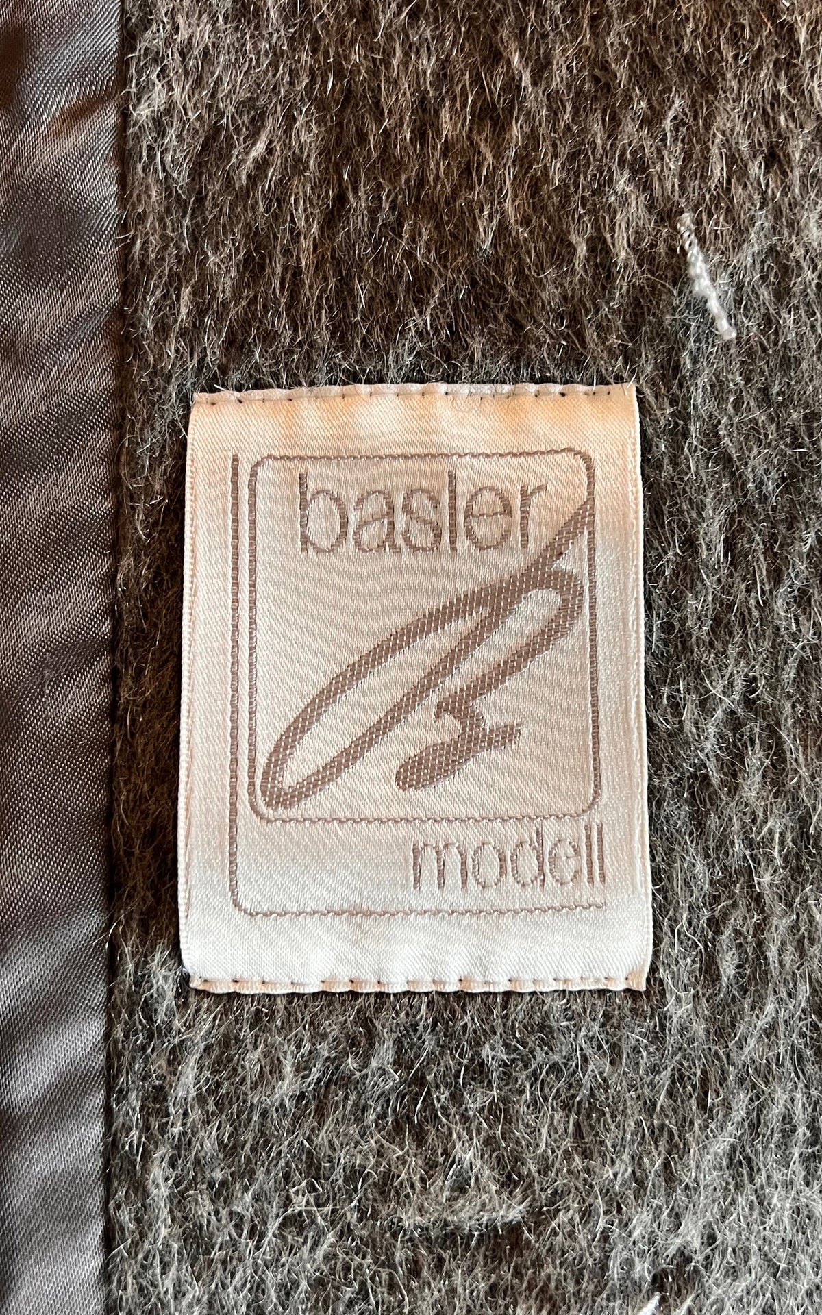 Vintage Basler Grey Alpaca Coat with Plush Collar and Matching Belt