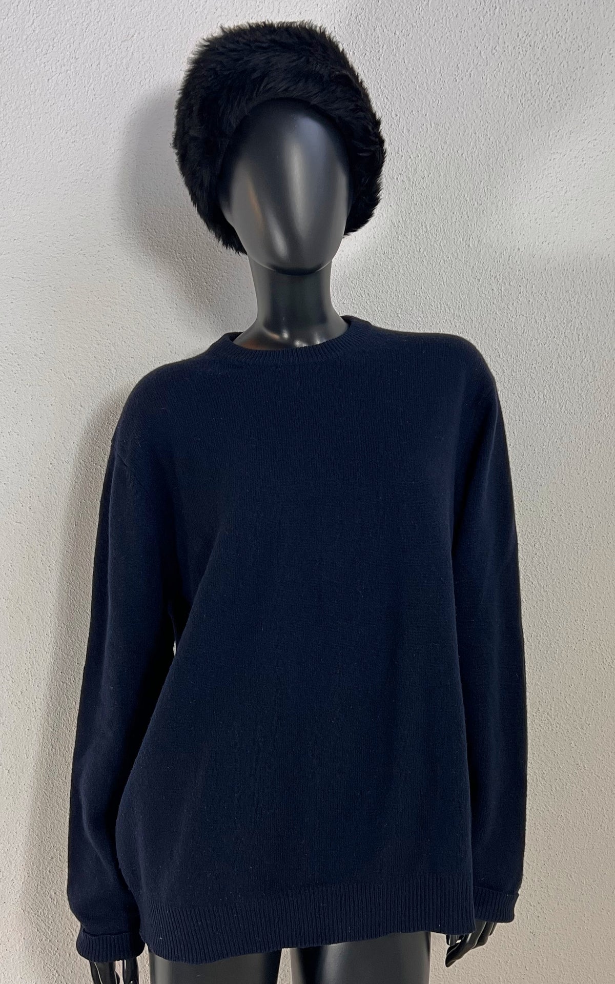 Louis Féraud Vintage Boyfriend Navy Blue Pure Wool Crew Neck Sweater