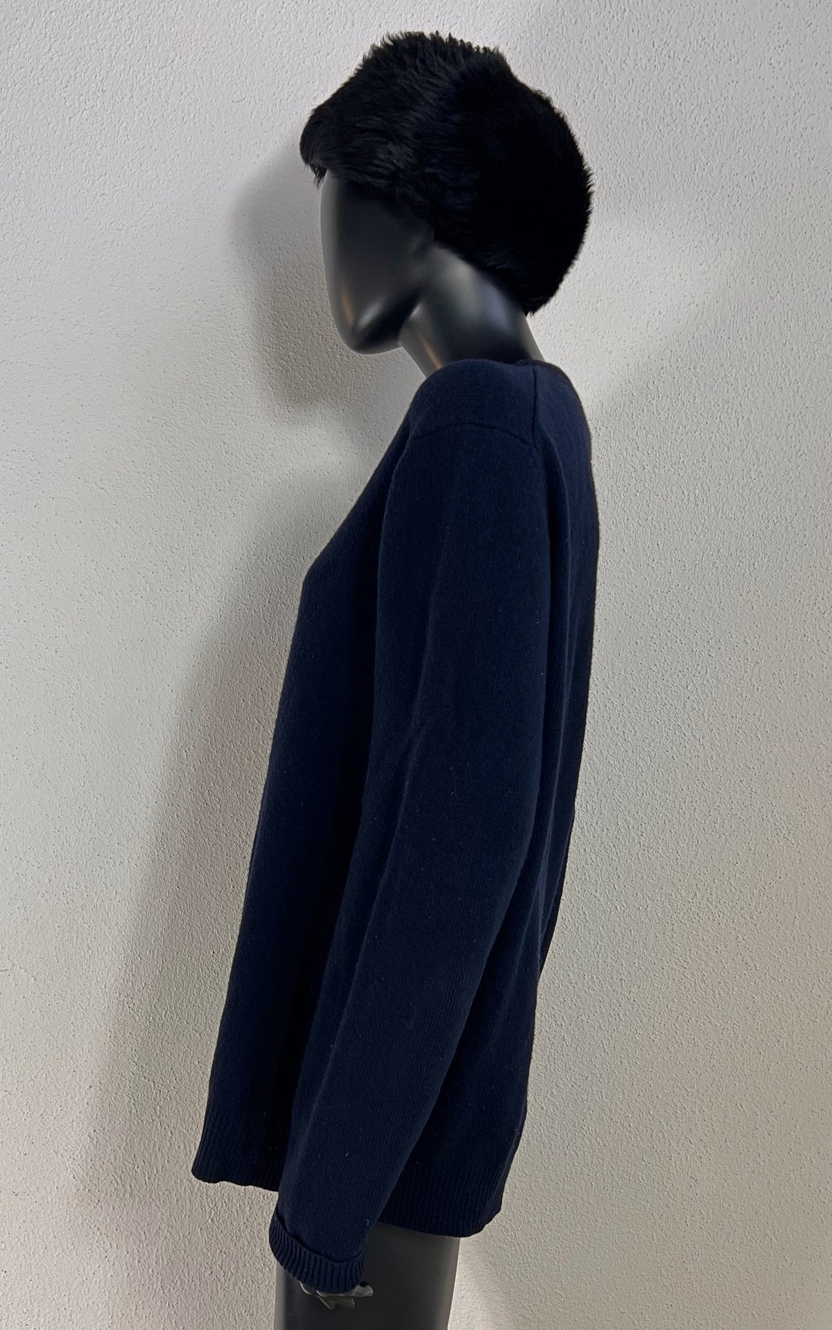 Louis Féraud Vintage Boyfriend Navy Blue Pure Wool Crew Neck Sweater