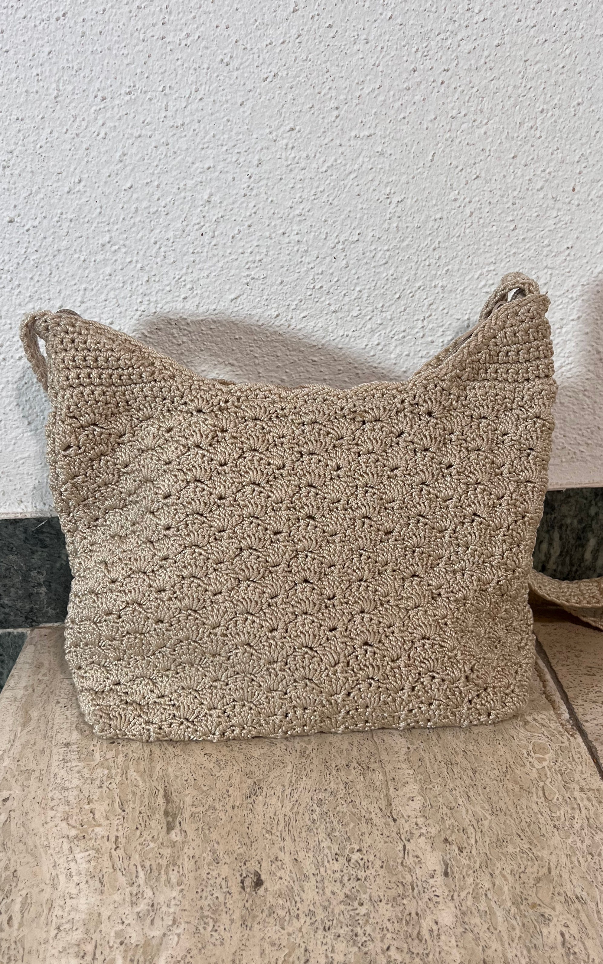 Vintage 70s Suede and Crochet Bag