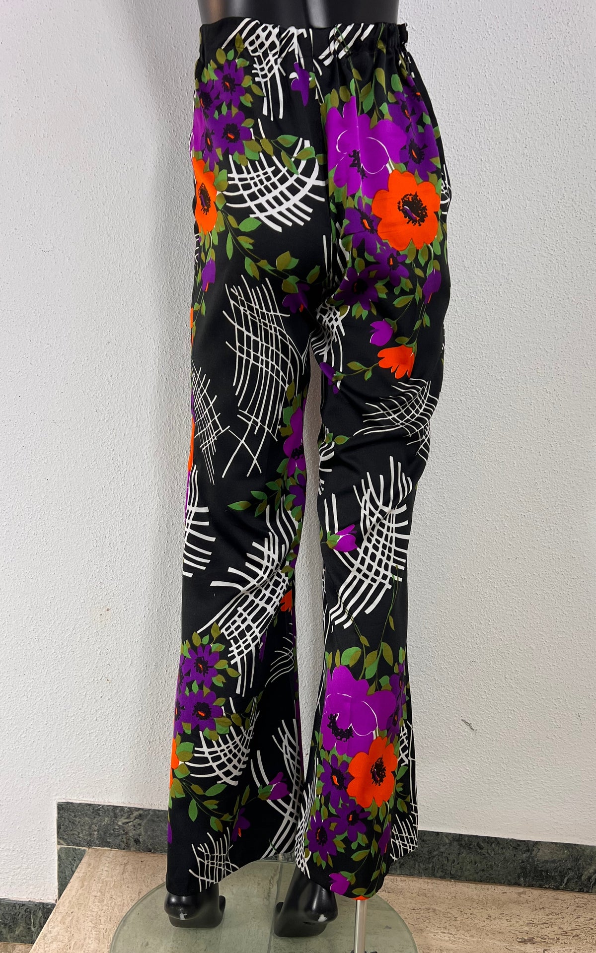 Vintage 1970s Tailor-Made Floral & Graphic Print Flared Trousers