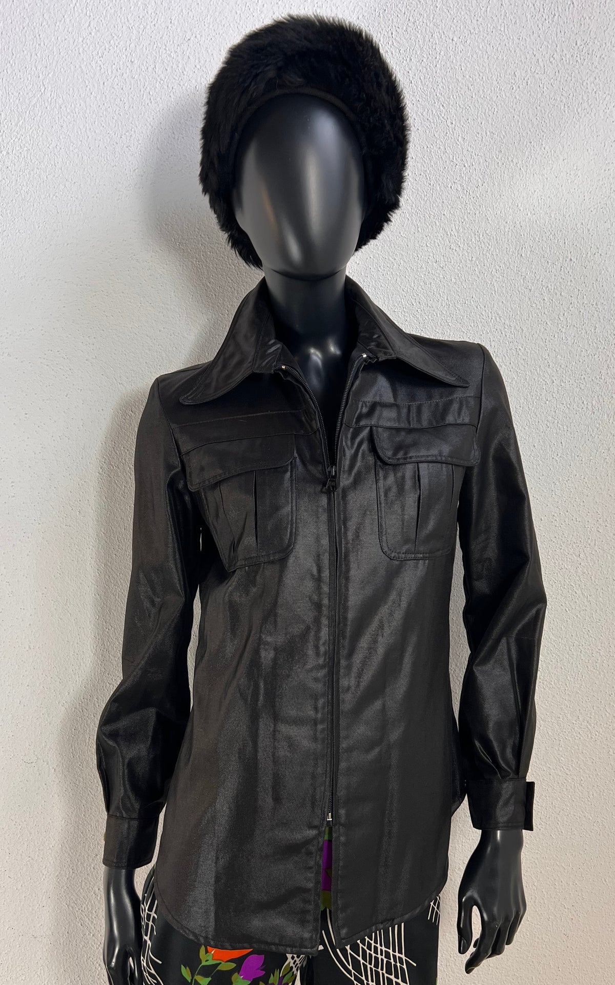 Vintage 1970s H. Lans Metallic Black Zip-Front Shirt Jacket – Philippe Jordon Paris