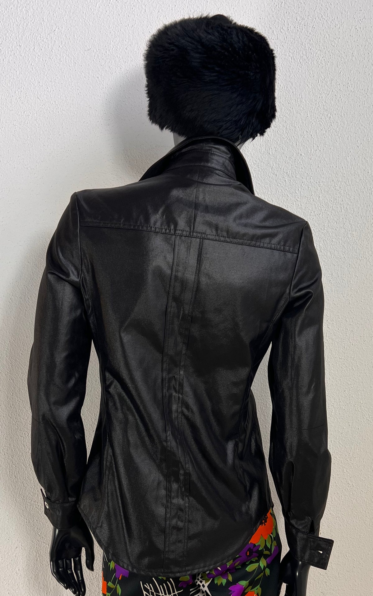 Vintage 1970s H. Lans Metallic Black Zip-Front Shirt Jacket – Philippe Jordon Paris
