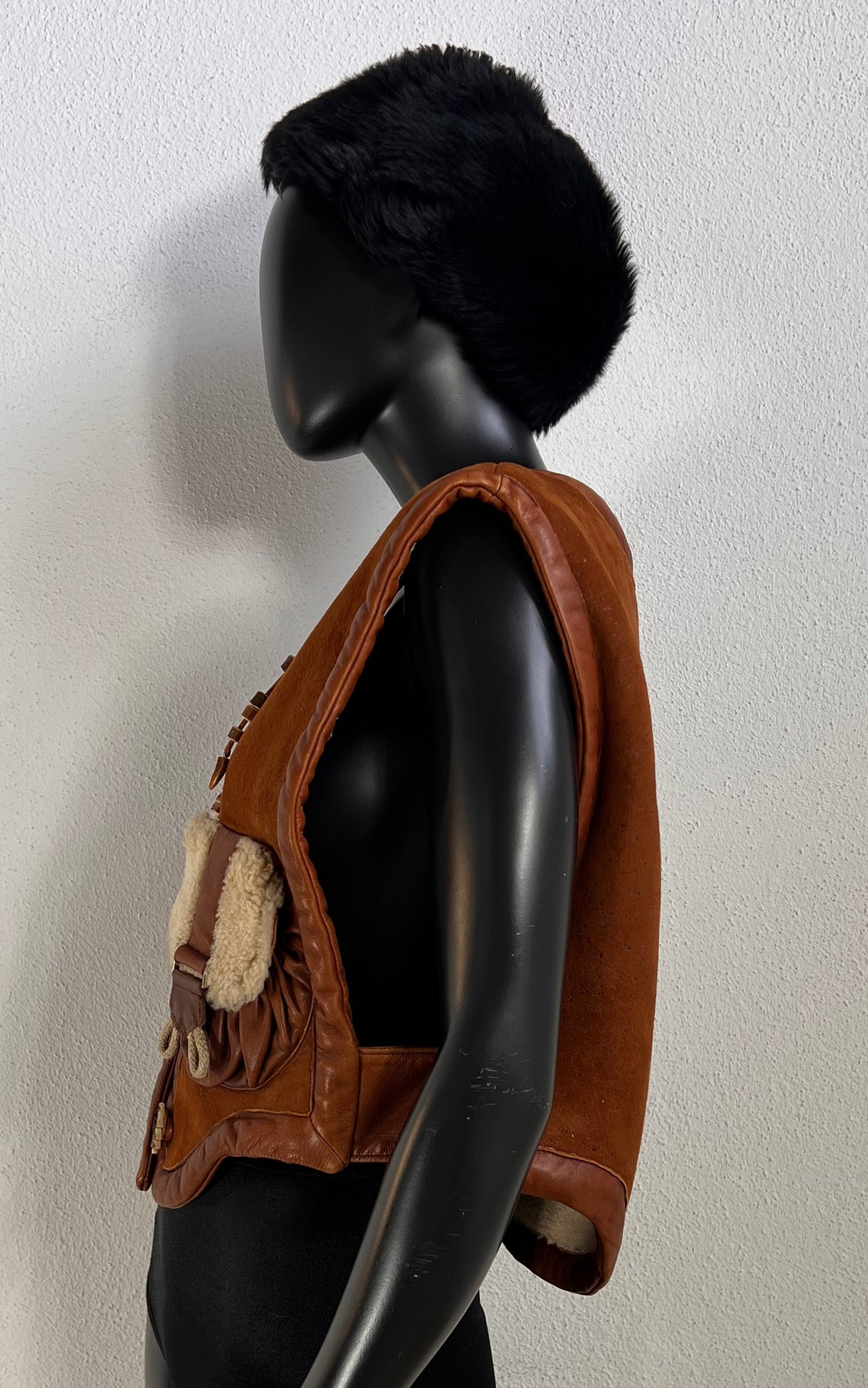 Annina Design Vintage Shearling Vest with Woodland Appliqués – Cognac Brown
