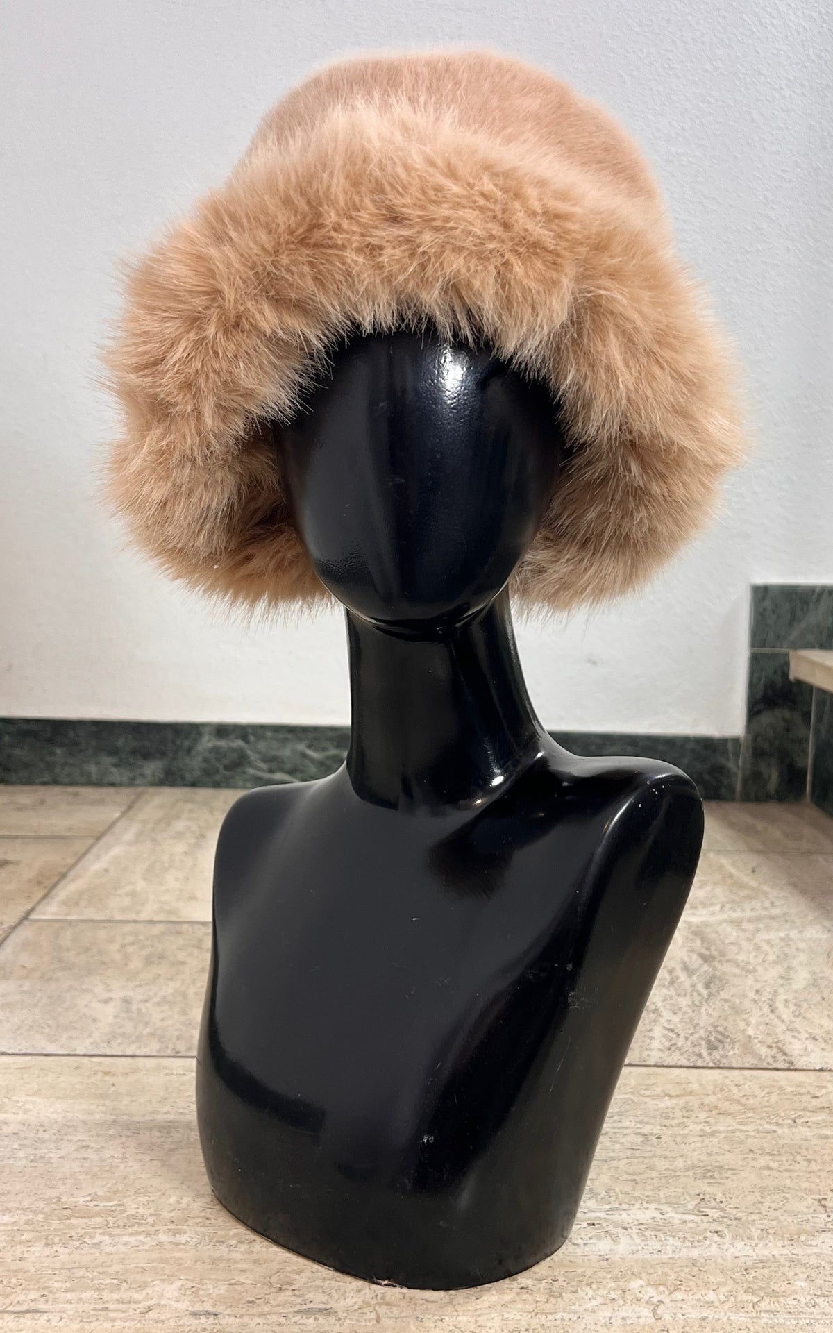 Honey Beige Faux Fur Hat with Wide Turn-Up Brim