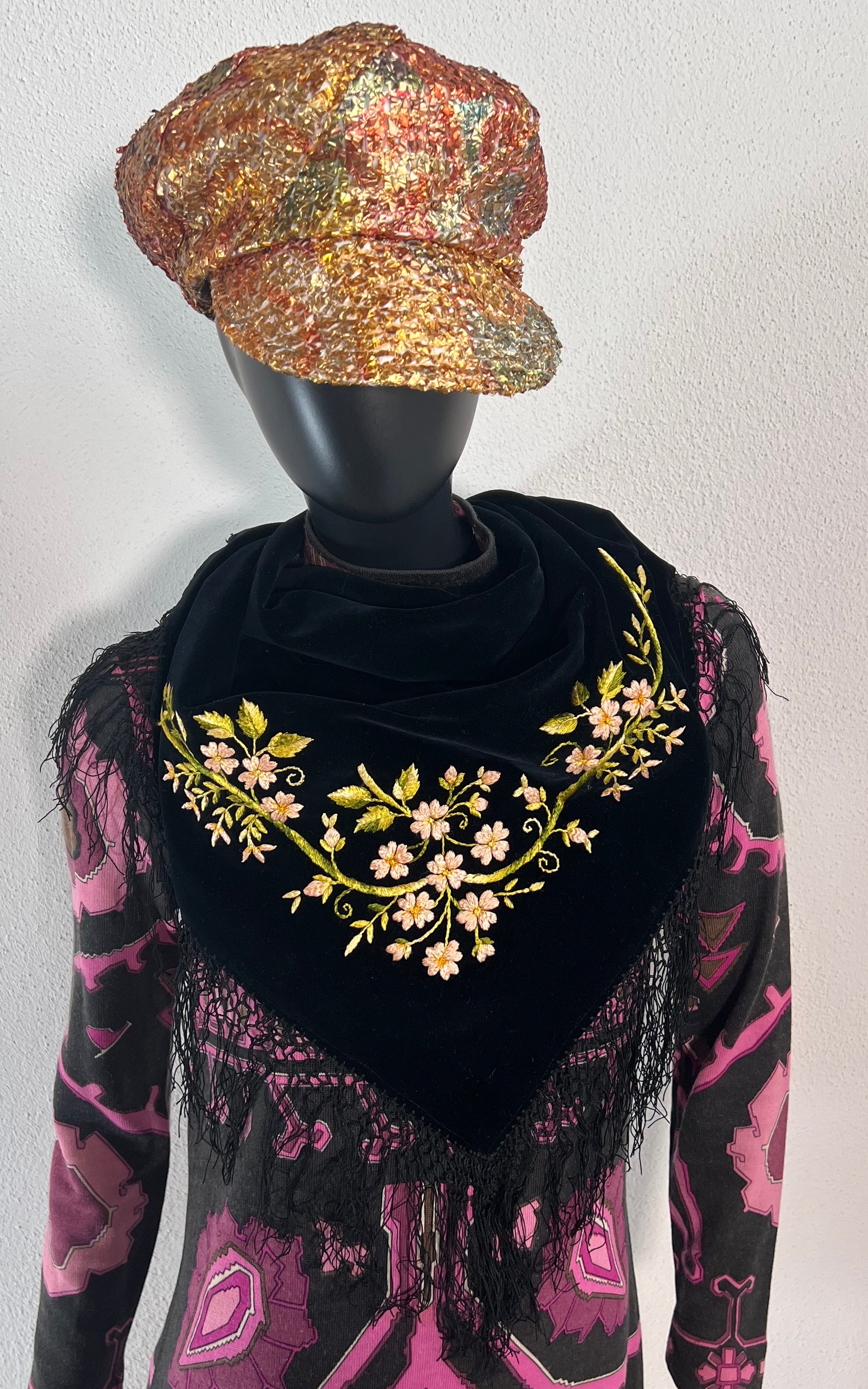 Vintage Silk Velvet Flower Scarf