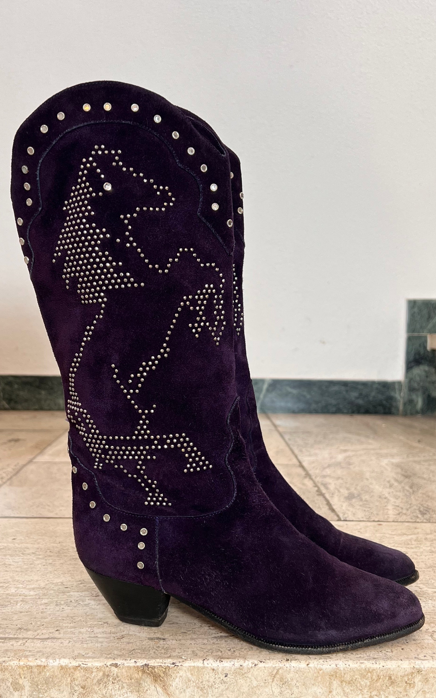 Vintage Studded Purple Pony Boots 37