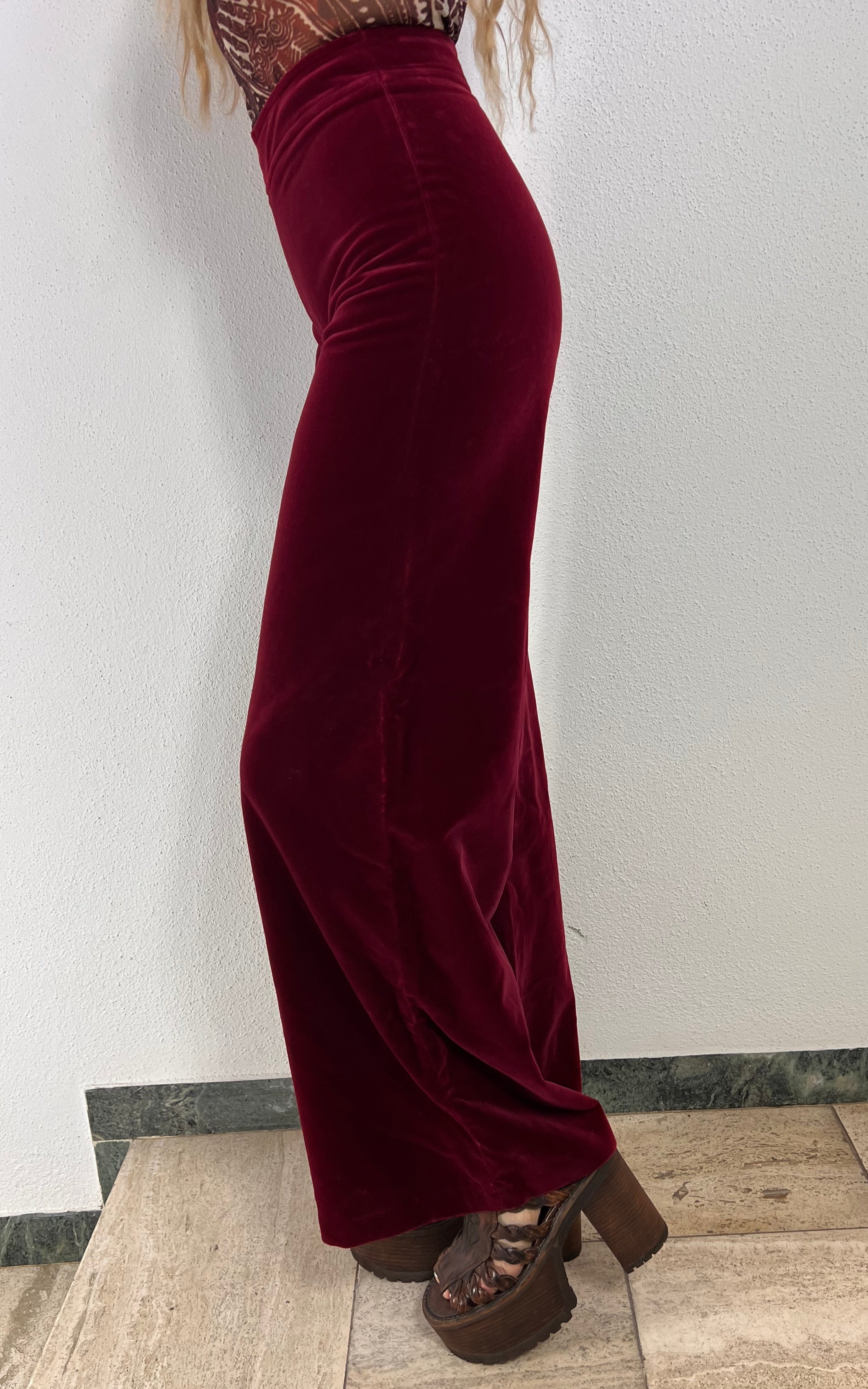 Vintage 70s Burgundy Red Velvet Flare