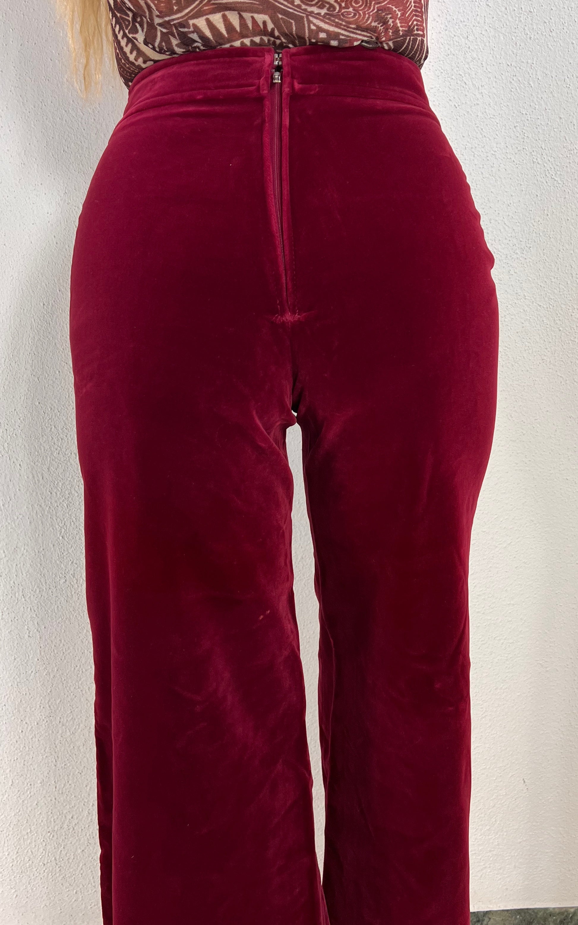 Vintage 70s Burgundy Red Velvet Flare