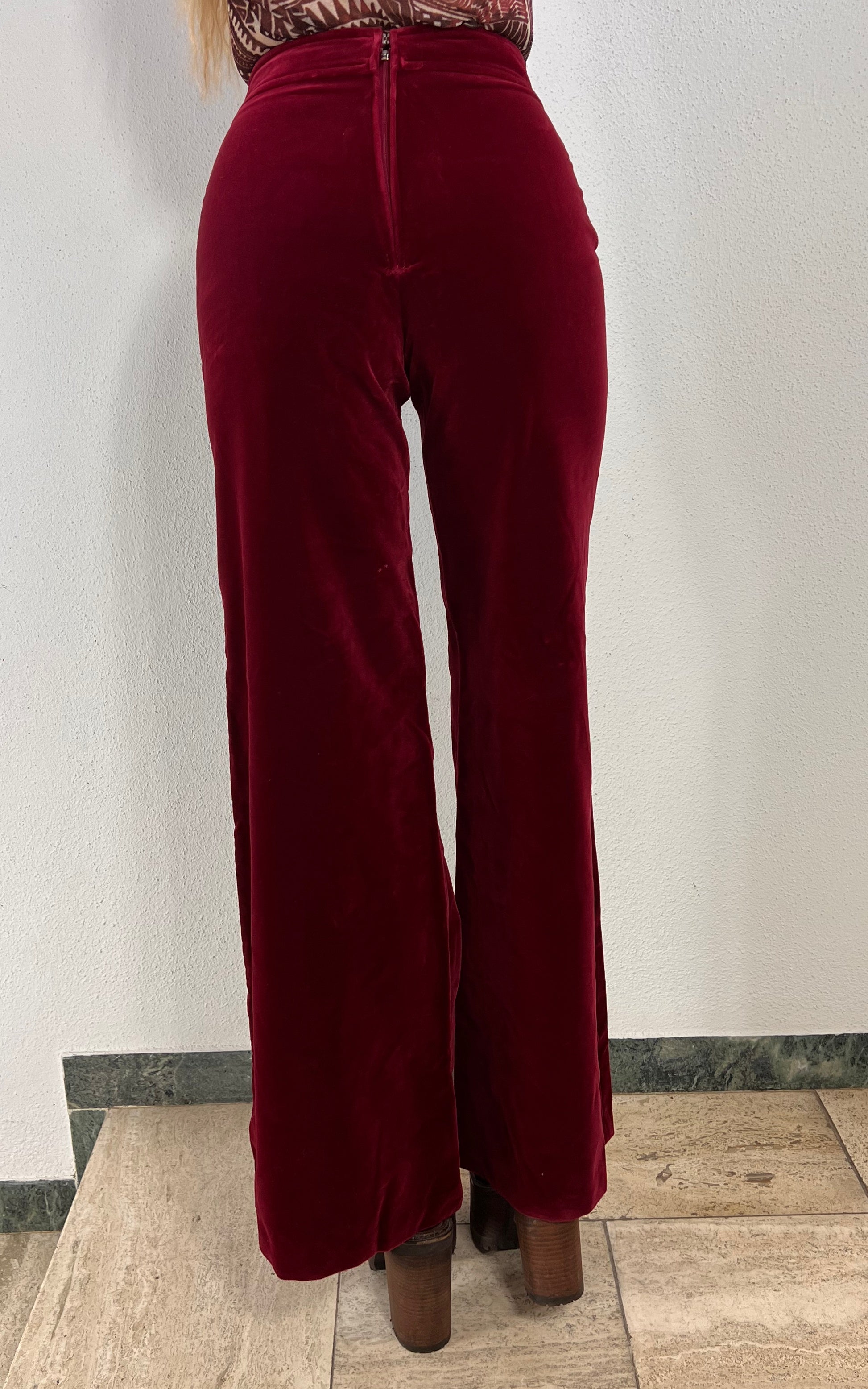 Vintage 70s Burgundy Red Velvet Flare