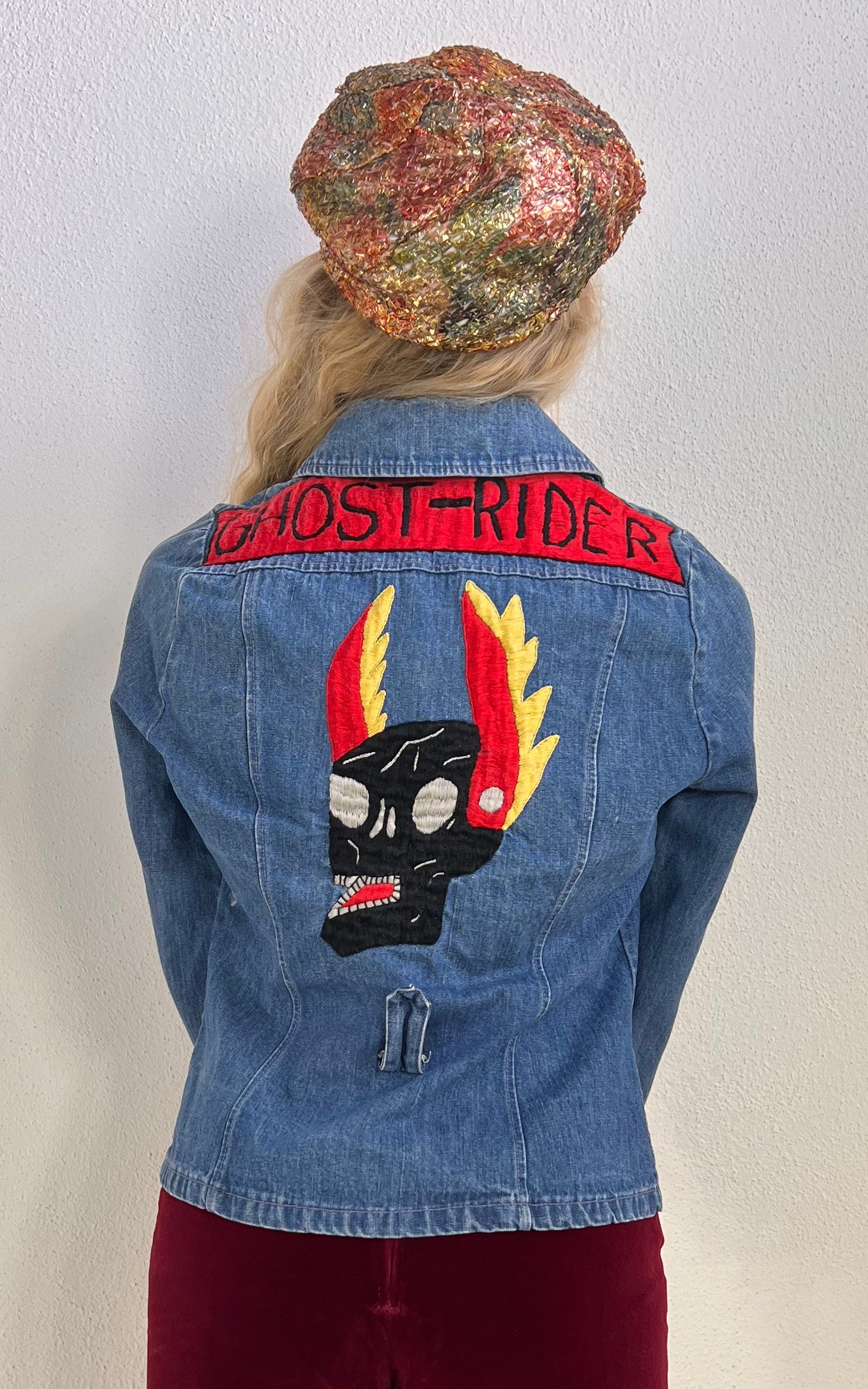 Rare Vintage 70s Denim Jacket with Ghost Rider BMW Custom Artwork