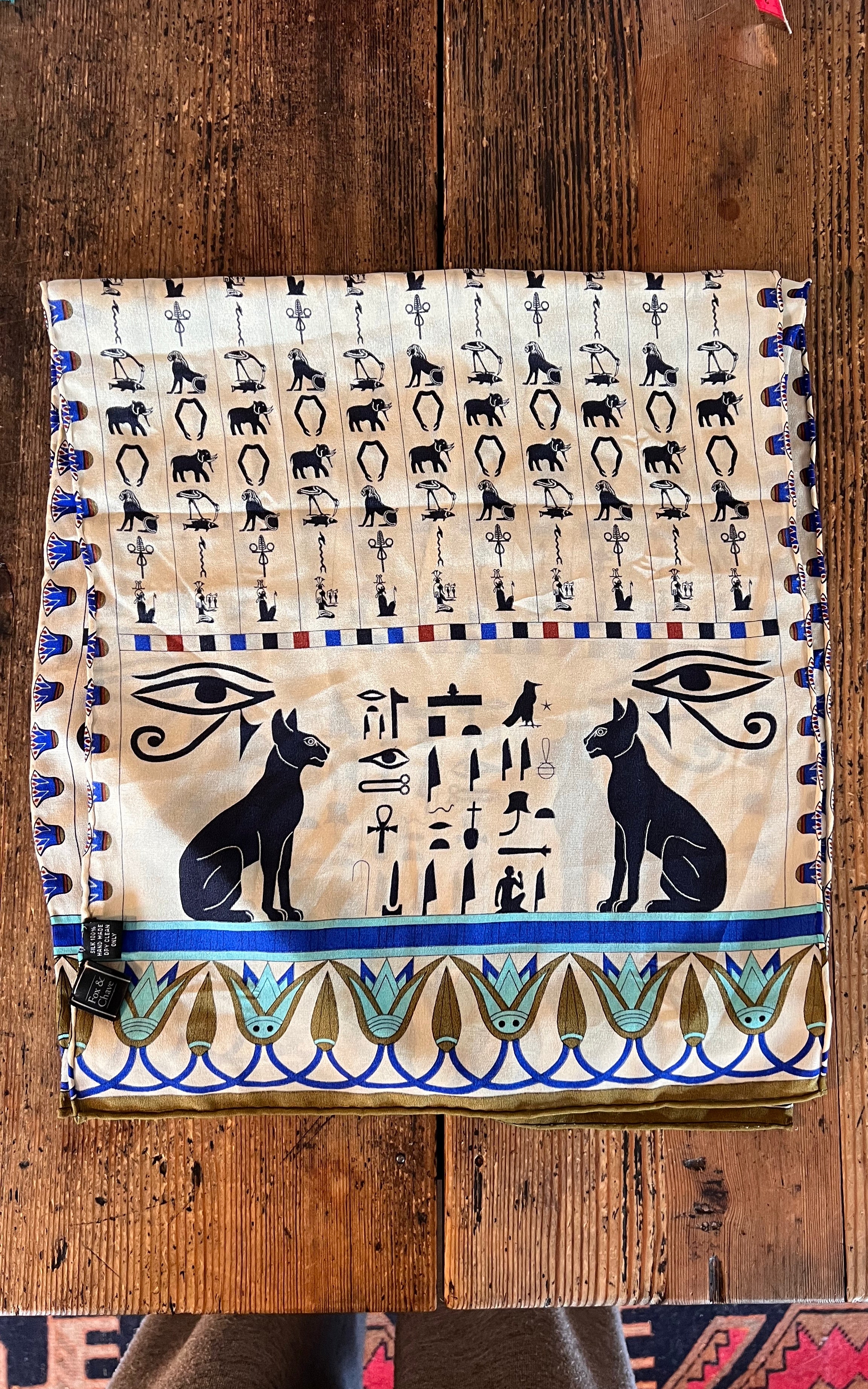 Vintage MENS Silk Egypt Signs Skinny Scarf