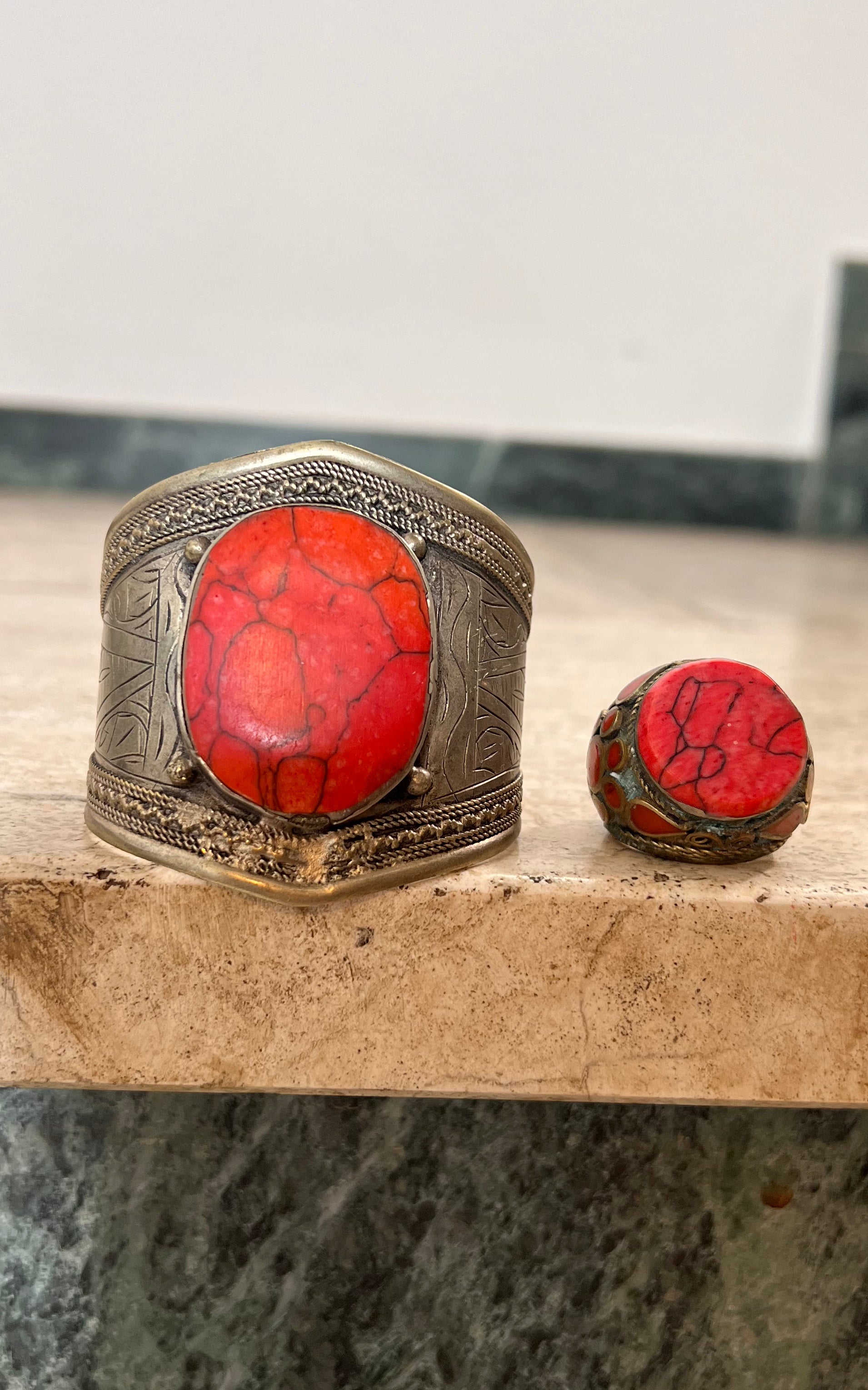 Vintage 70s Indian Armcuff Ring Set