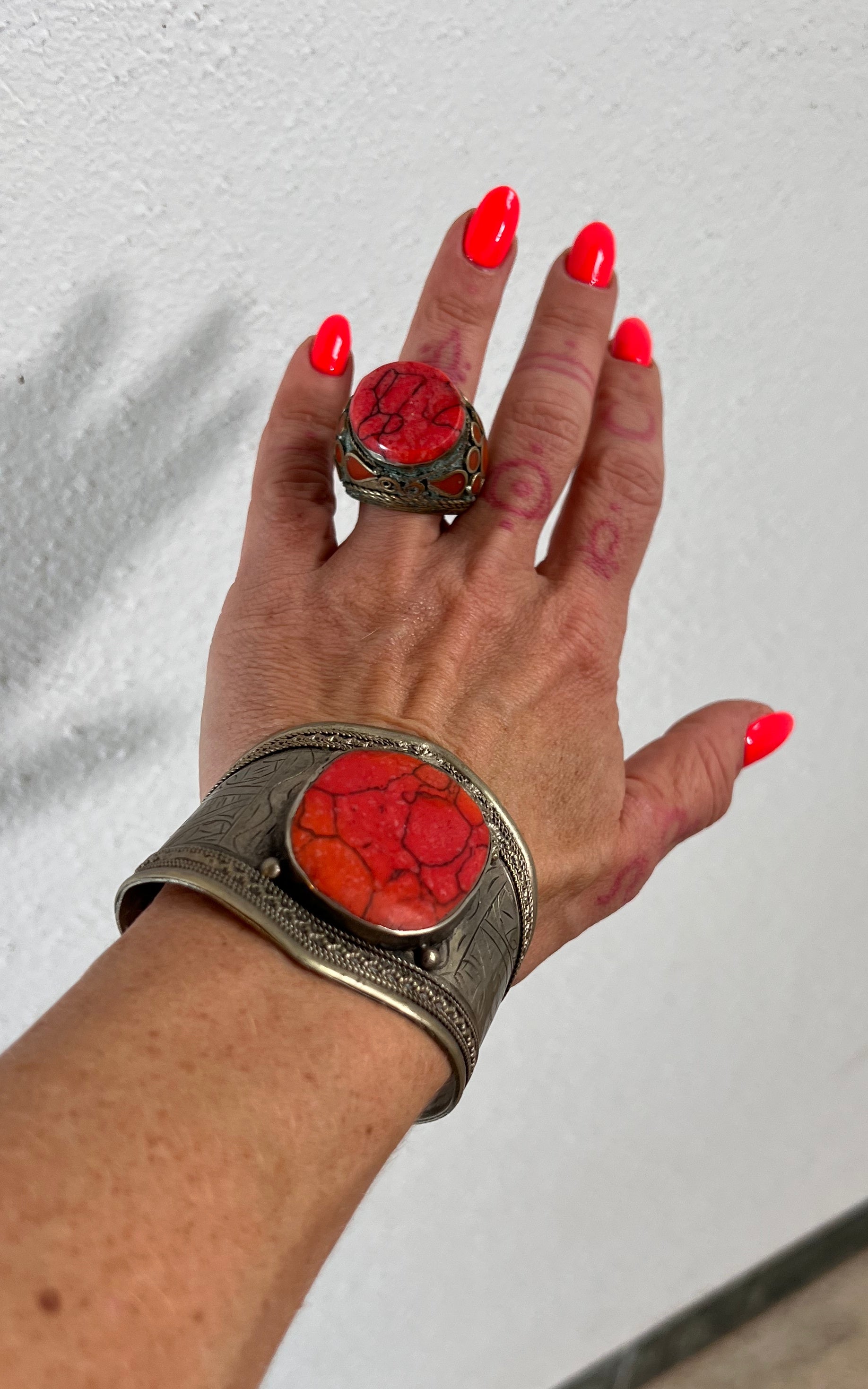 Vintage 70s Indian Armcuff Ring Set