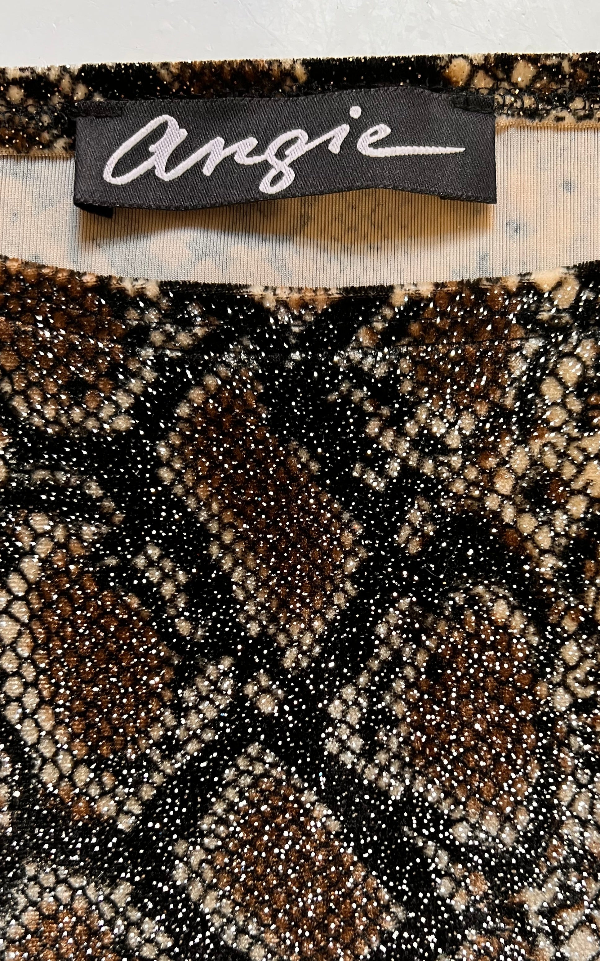 Top vintage anni '90 con stampa serpente e brillantini