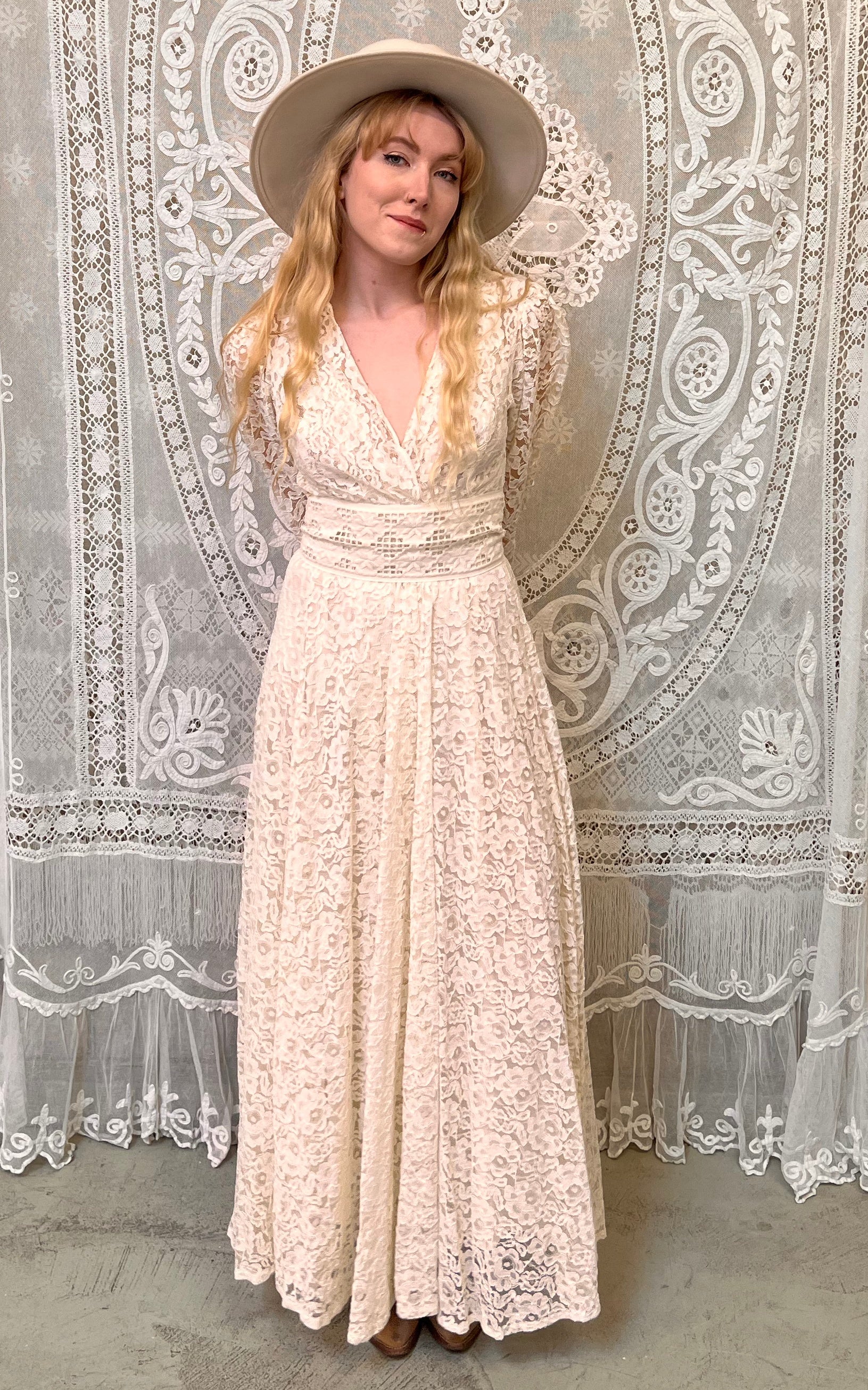 Vintage 70s Kimono Wedding Dress with Belt Vintage 70s Kimono Wedding Dress with Belt