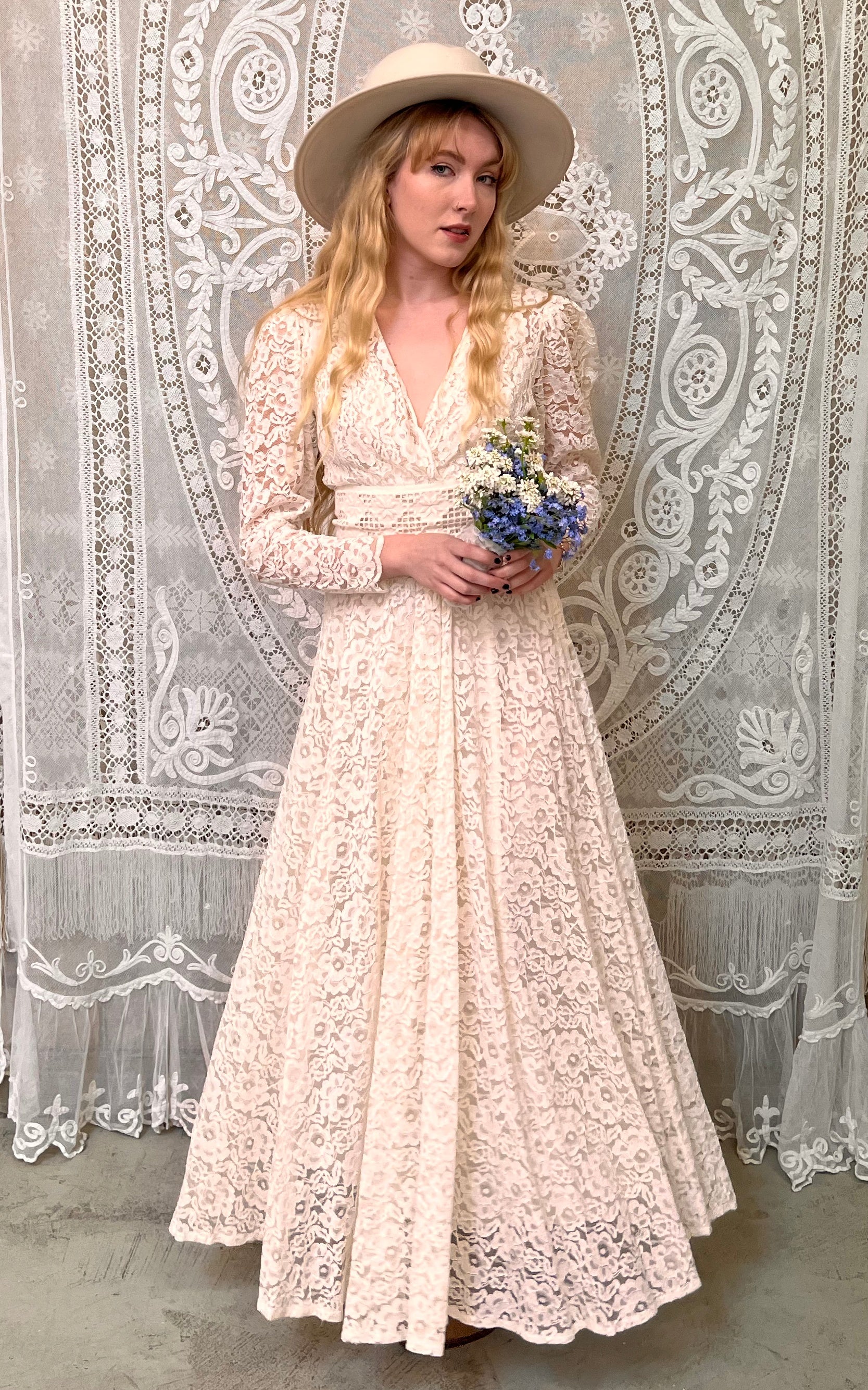 Vintage 70s Kimono Wedding Dress with Belt