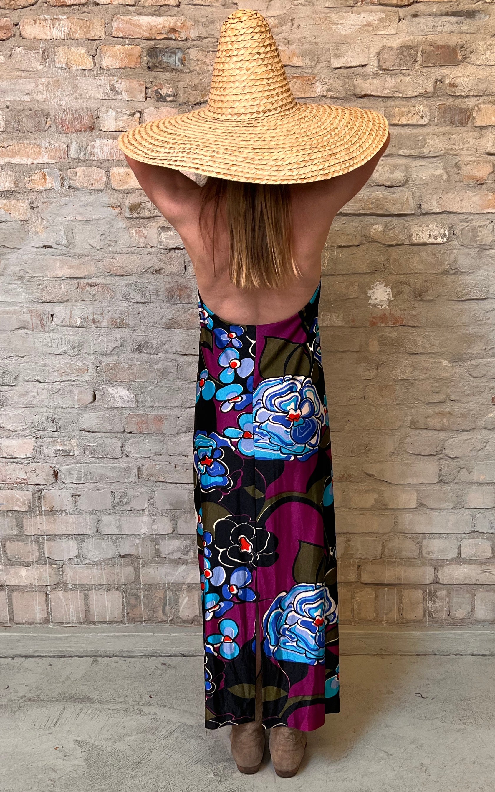 Abito vintage anni '70 con colletto hawaiano