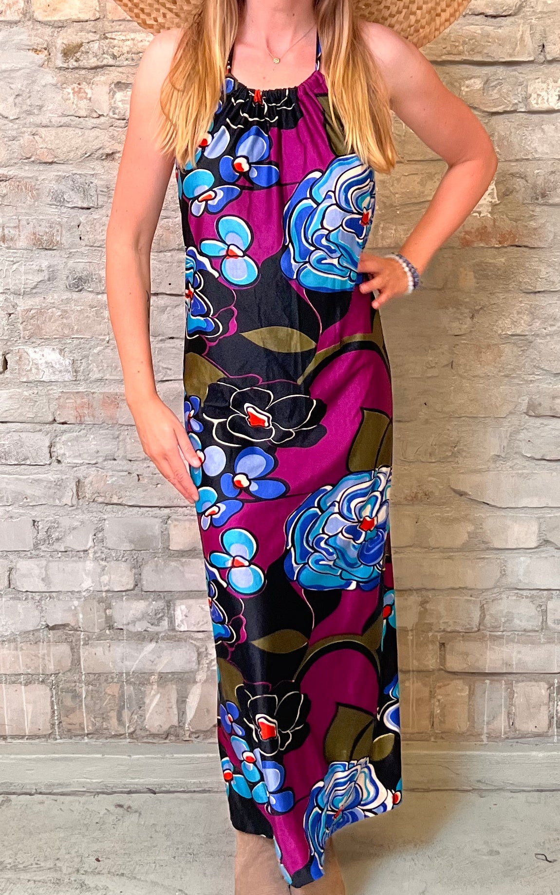 Abito vintage anni '70 con colletto hawaiano