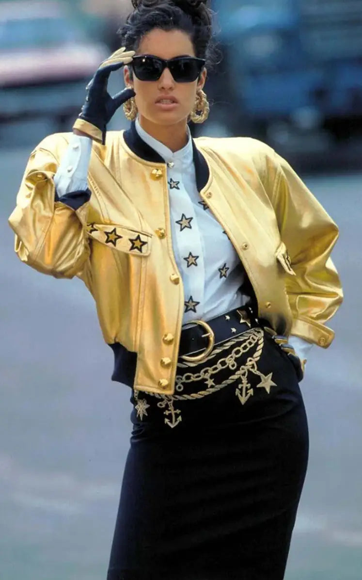 Iconic 1991 Escada Metallic Gold Leather Bomber Jacket