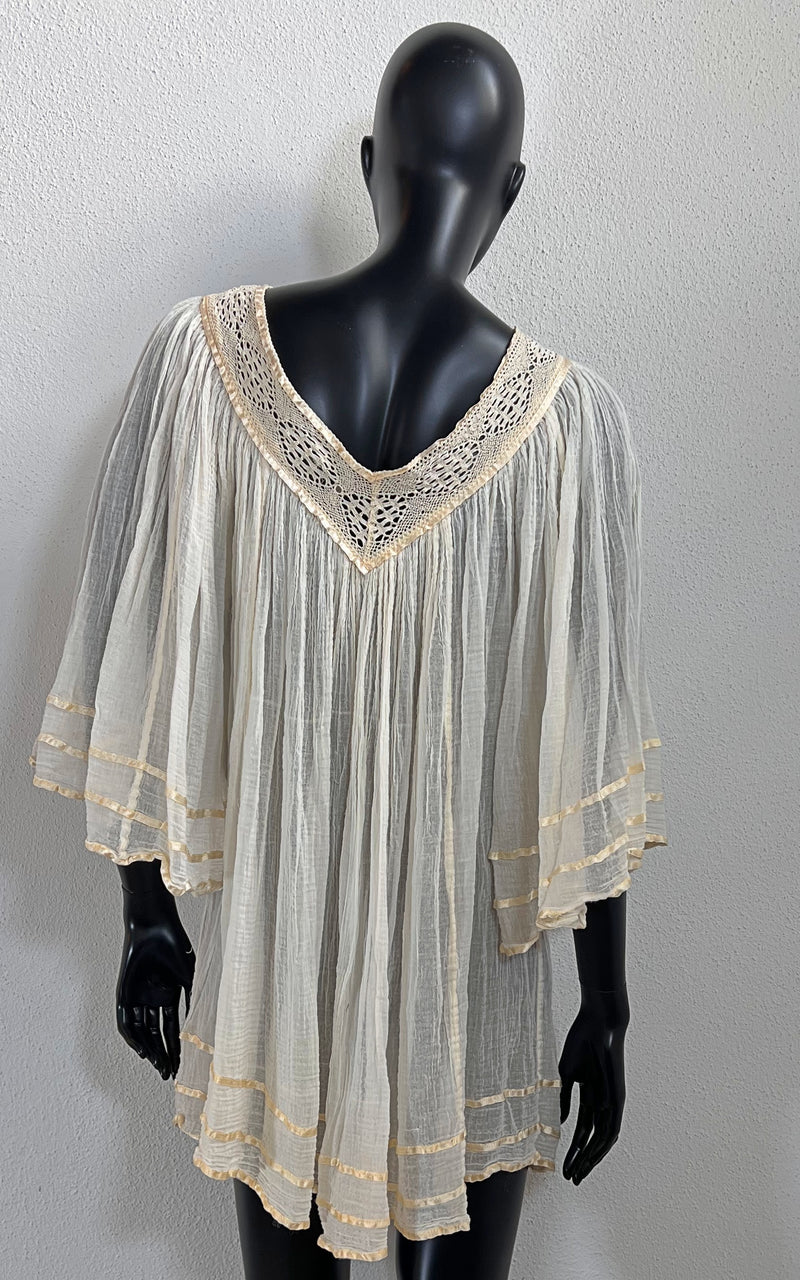 Vintage Cotton Gauze Angel Sleeves Top