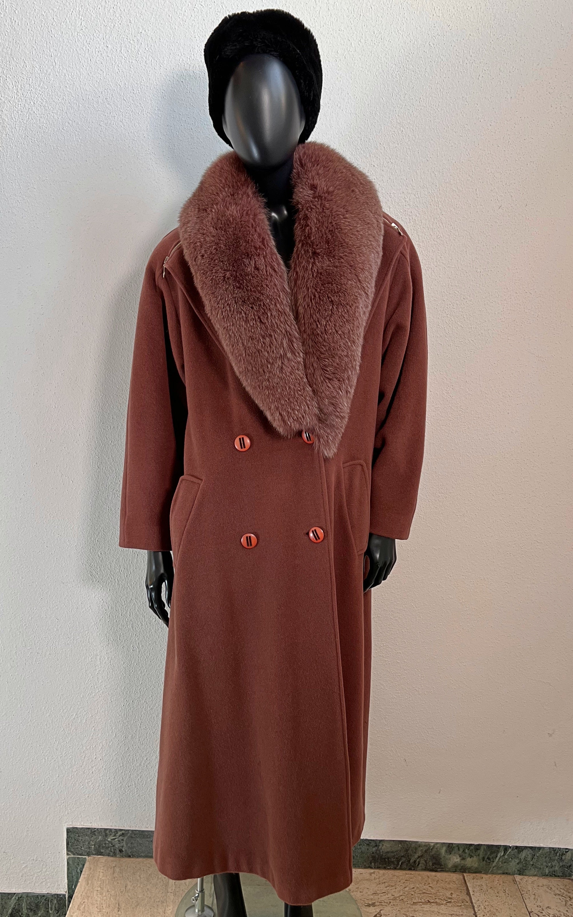 Vintage Maroon Fur Collar Angora Coat