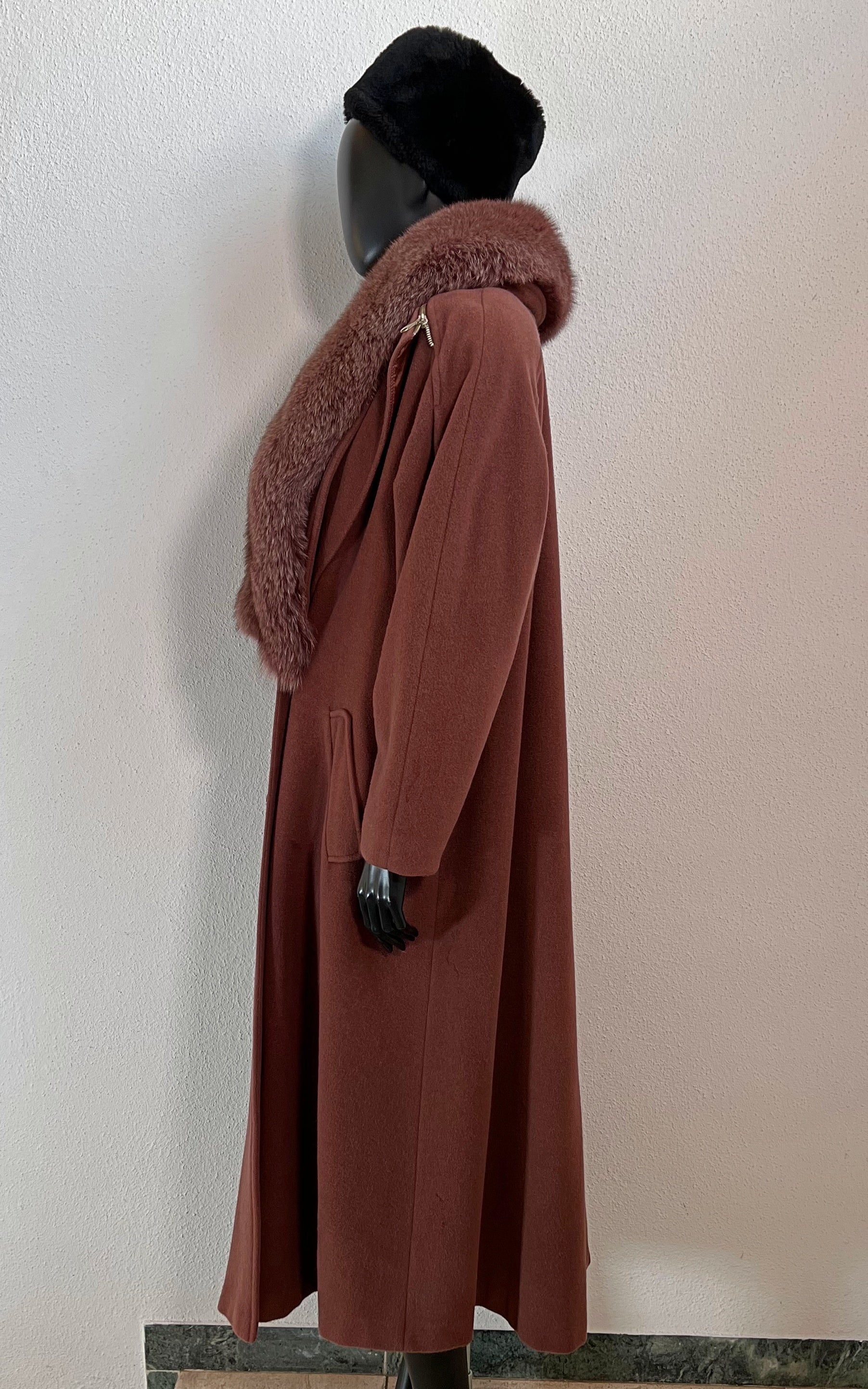 Vintage Maroon Fur Collar Angora Coat