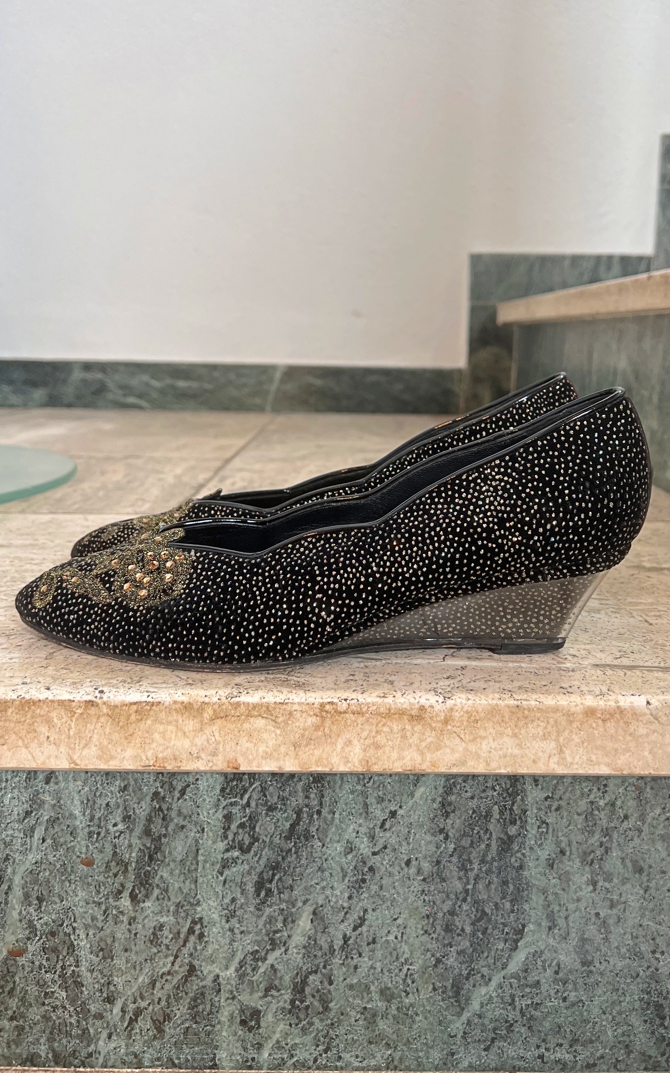 Vintage Pensato Italy Glitter Wedges 39,5