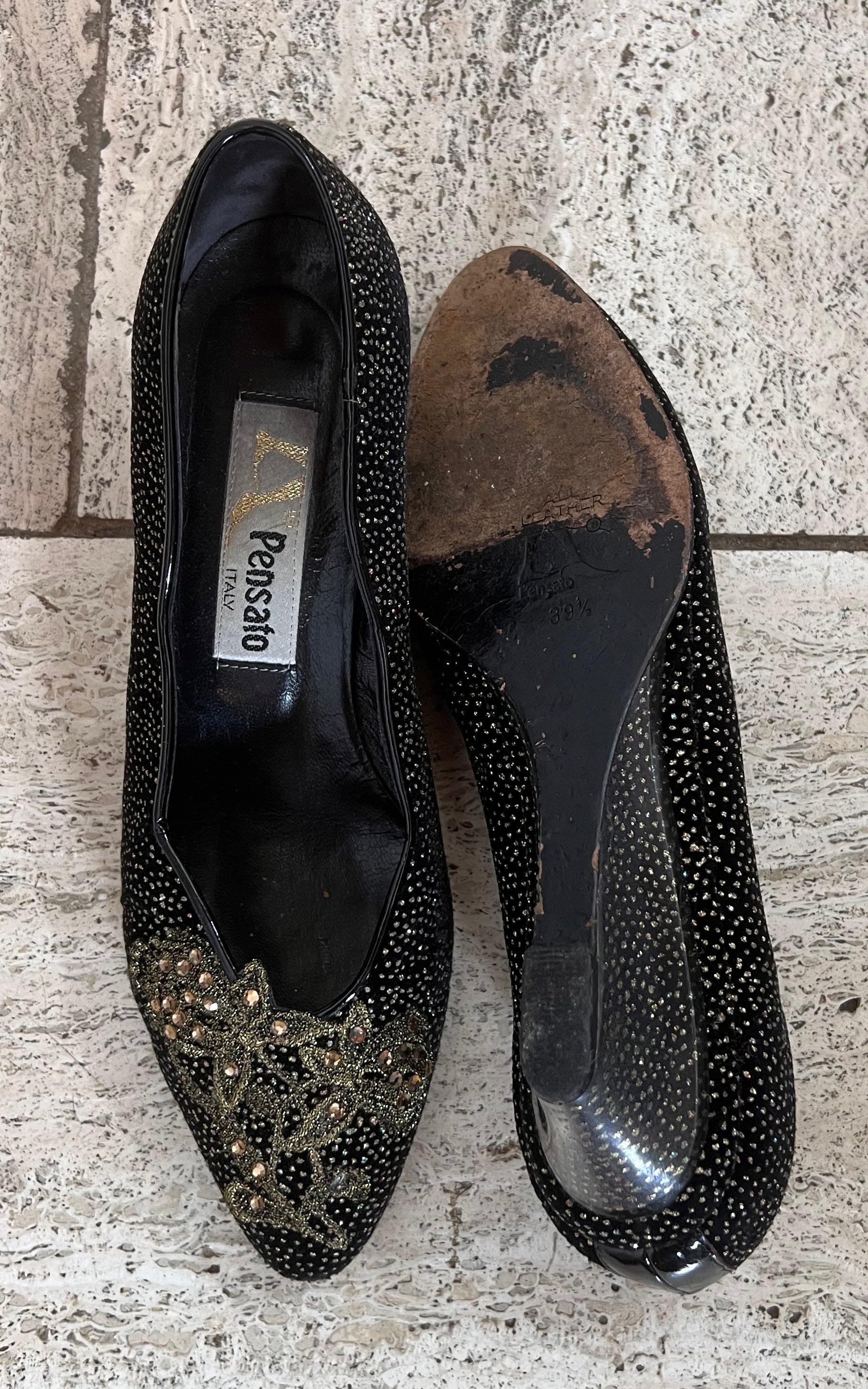 Vintage Pensato Italy Glitter Wedges 39,5