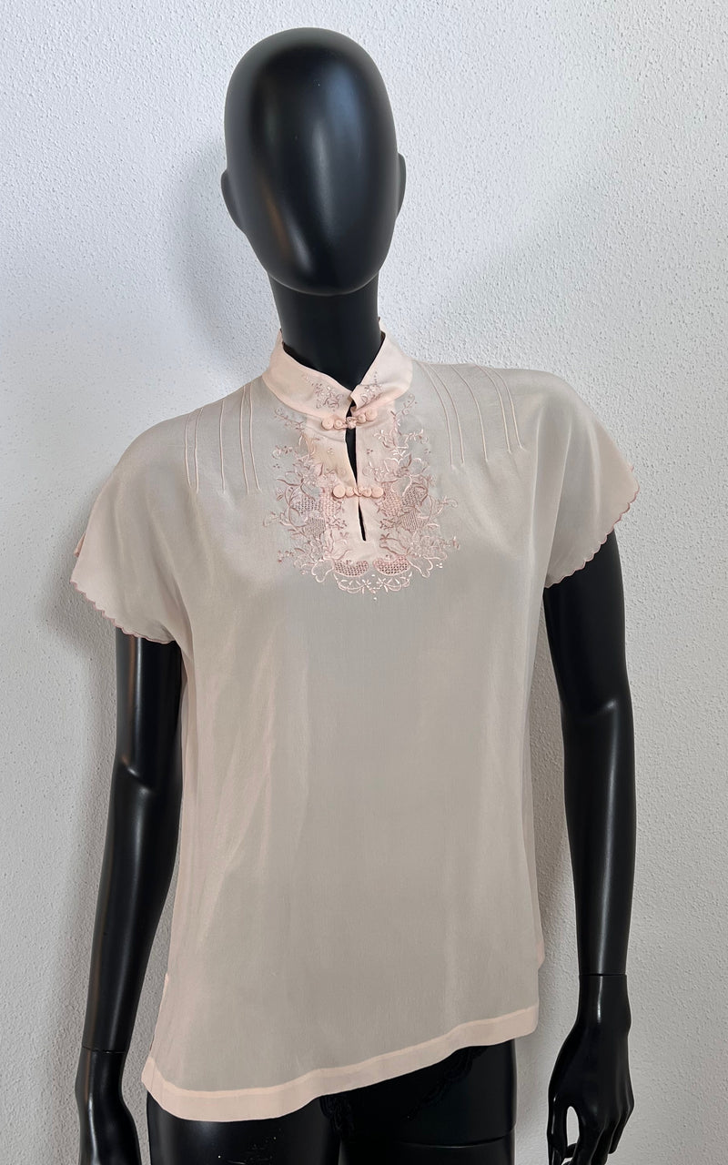 Vintage Light Rose Chinese Silk Blouse