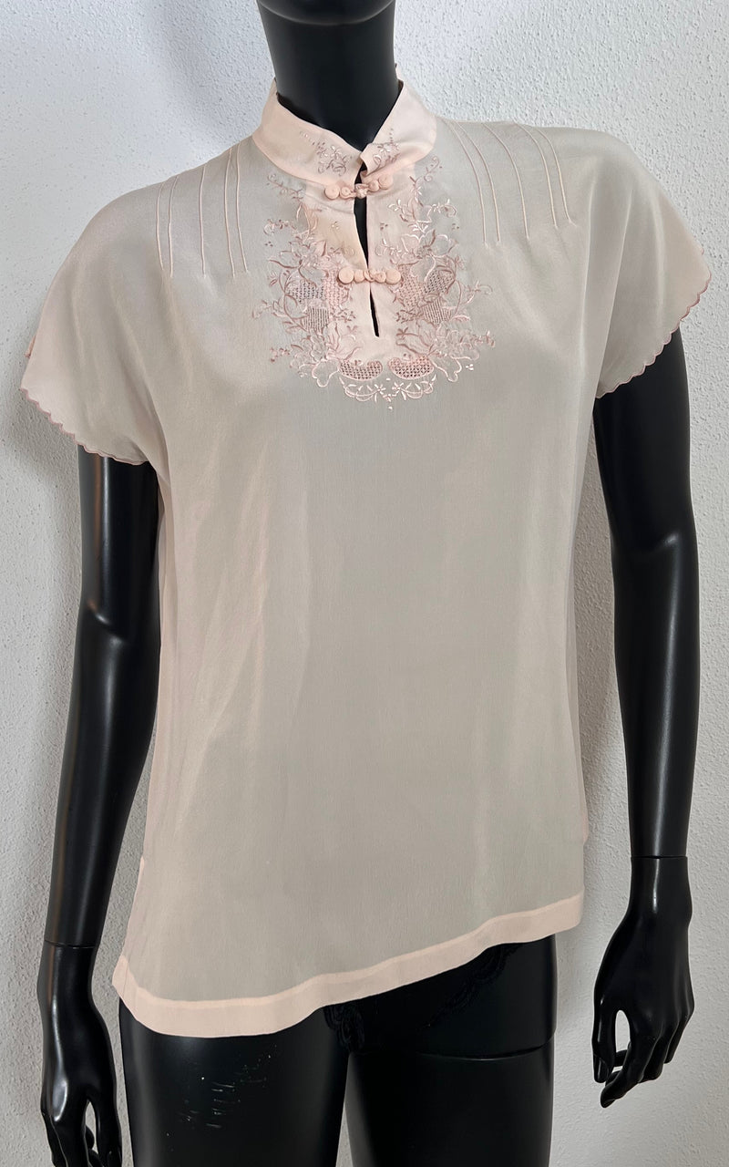 Vintage Light Rose Chinese Silk Blouse