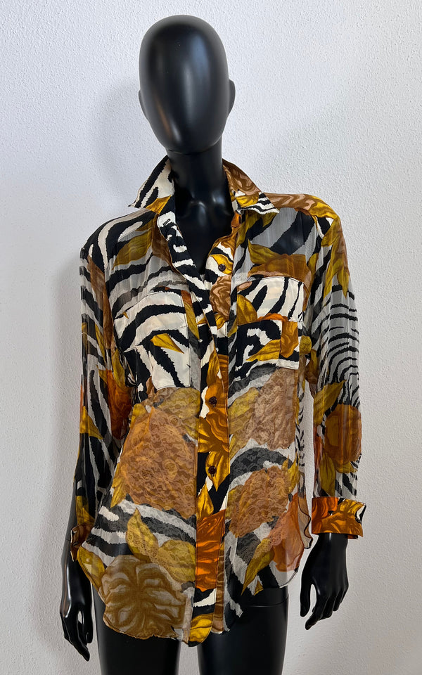 Vintage Sheer Zebra Silk Blouse
