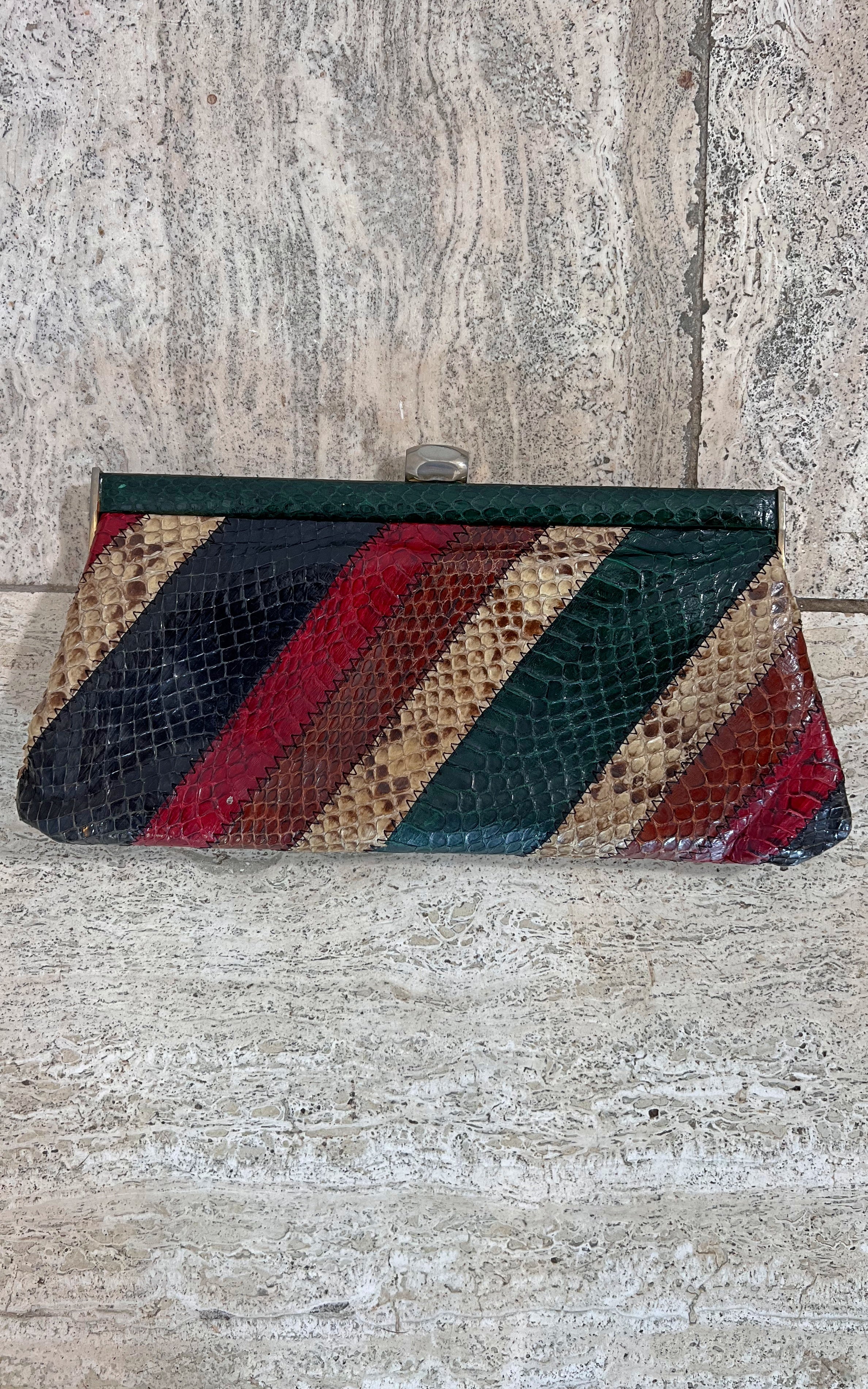 Vintage 70s Color Snakeskin Clutch
