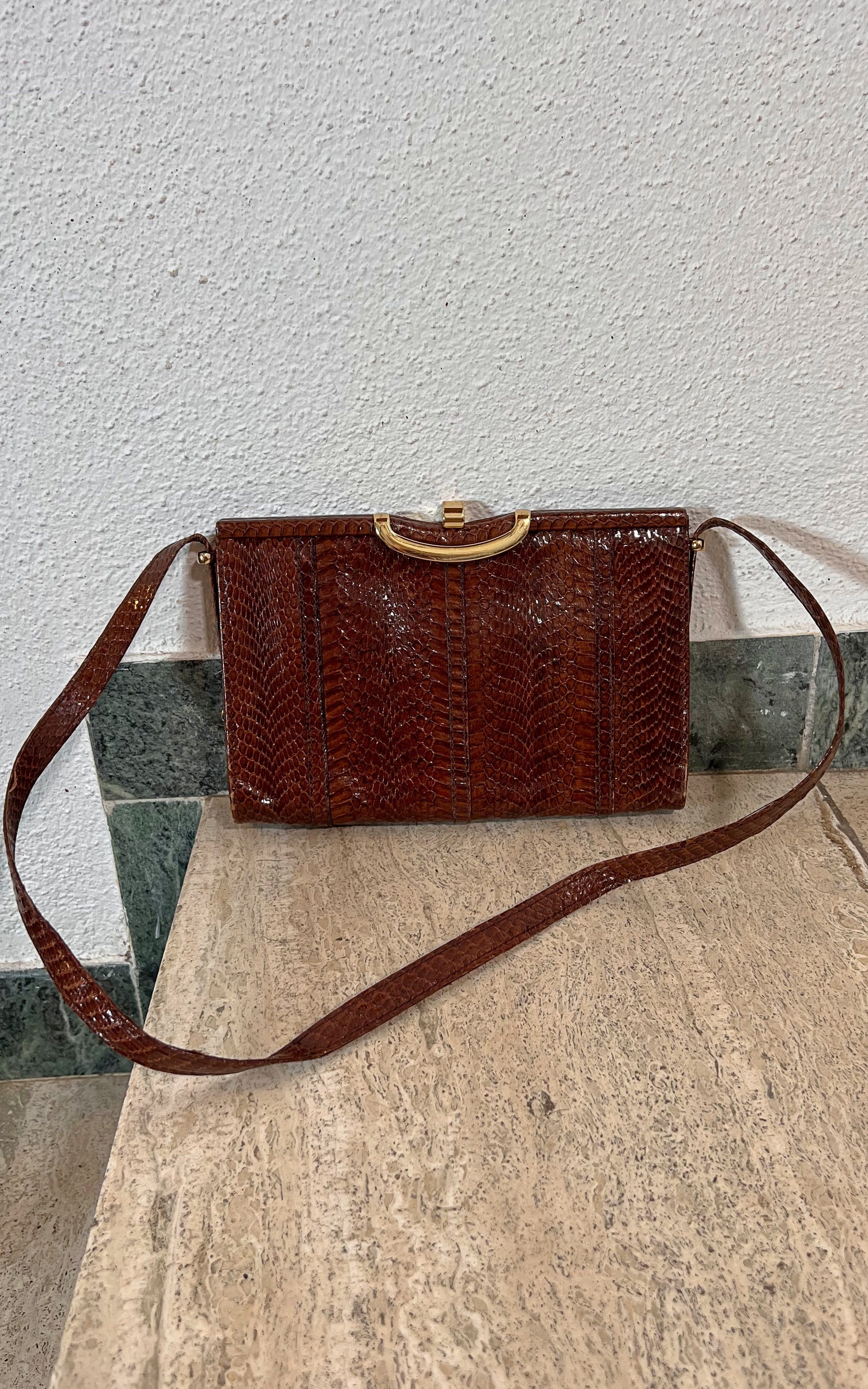Vintage 70s Brown Snakeskin Bag