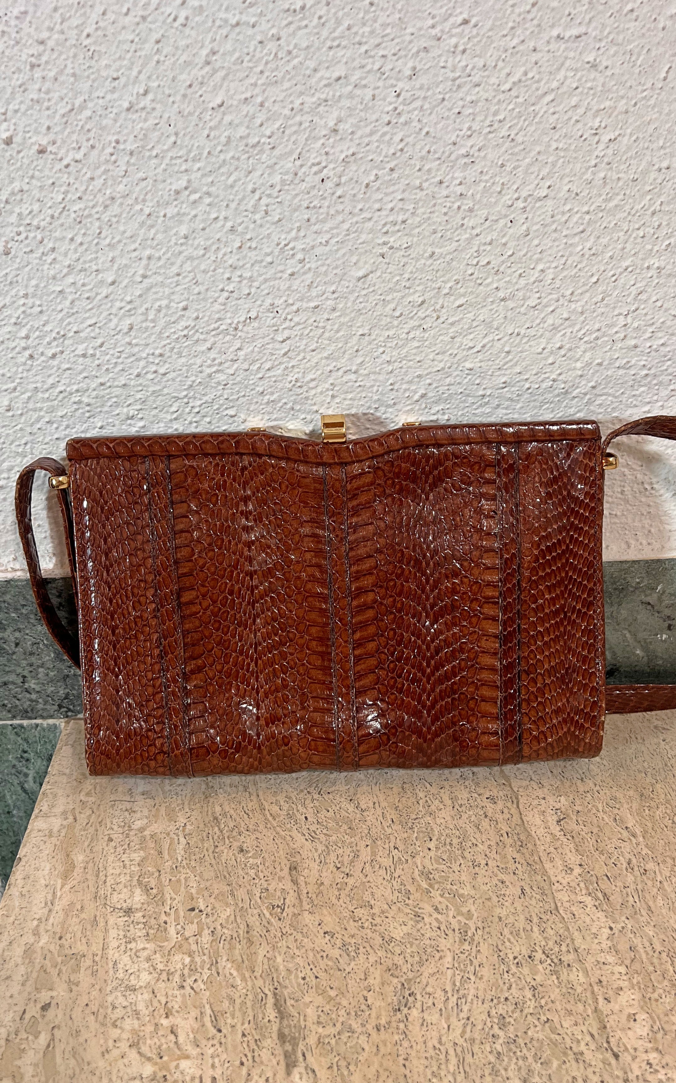 Vintage 70s Brown Snakeskin Bag