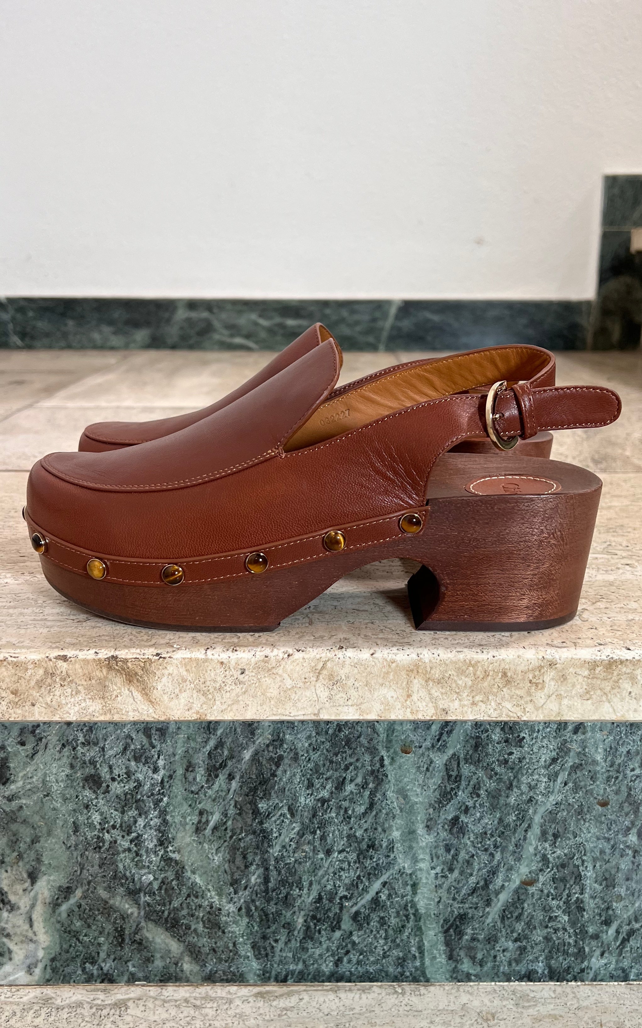 Chloé Aurna Clogs with Tigers Eye Studs 38