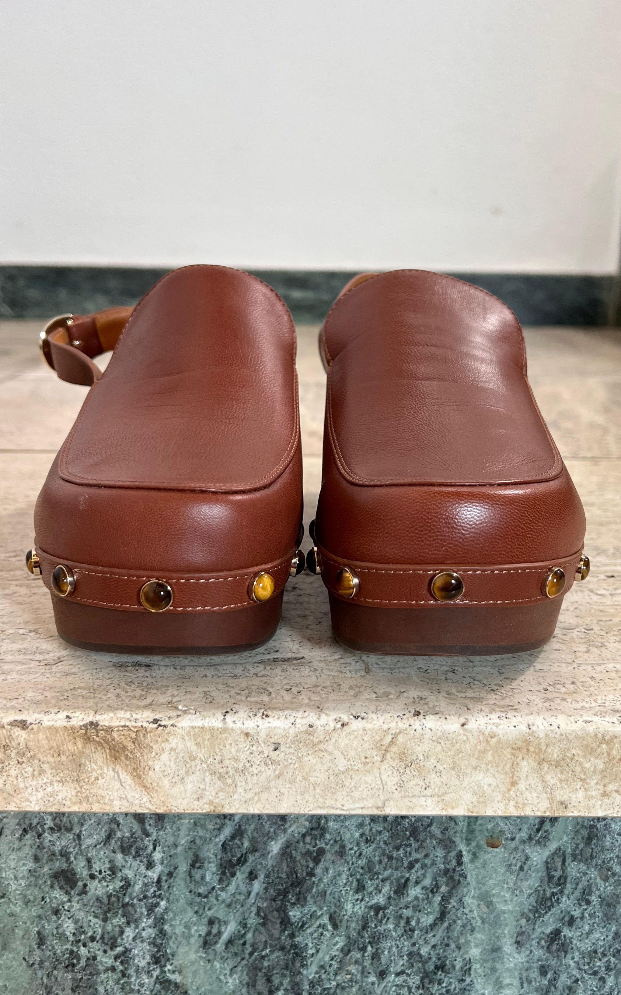 Chloé Aurna Clogs with Tigers Eye Studs 38
