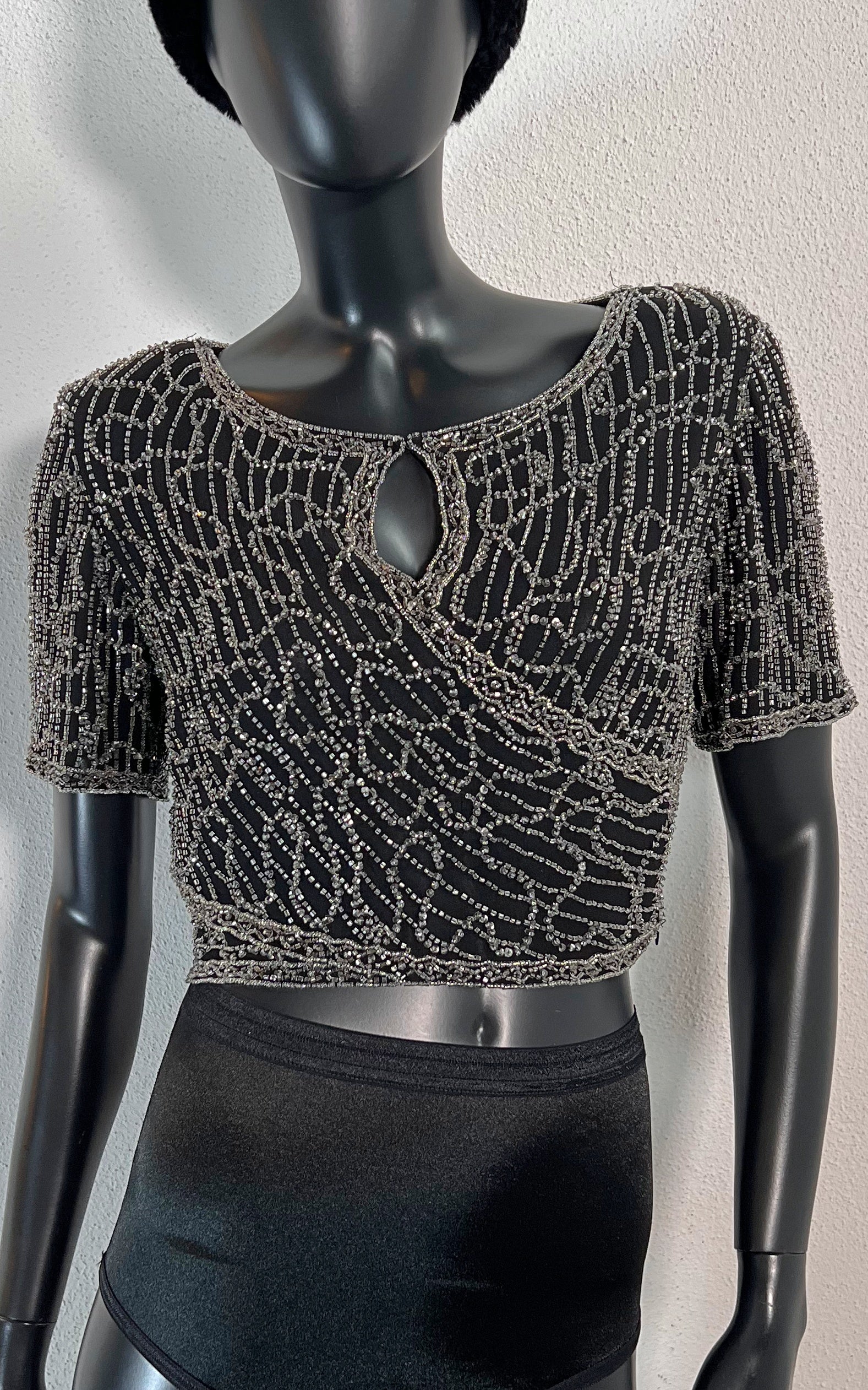Vintage Crooped Sequins Silk Top