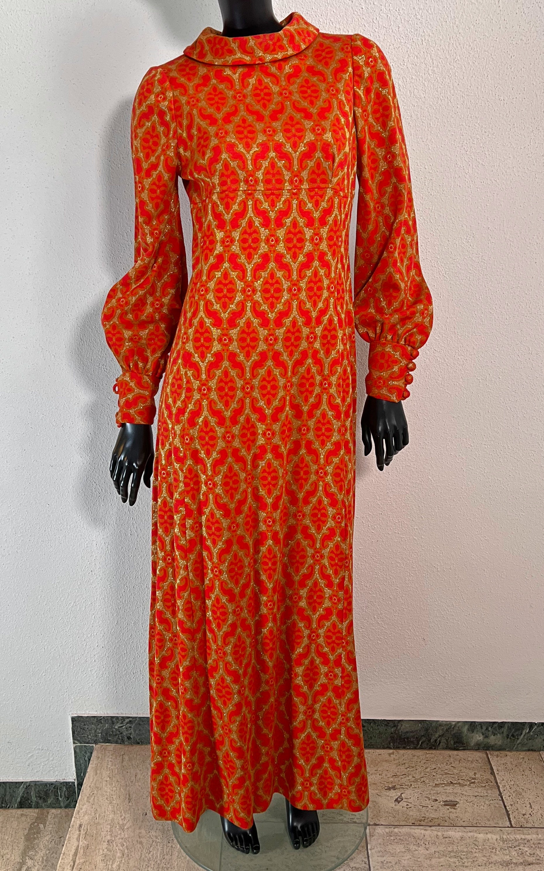Vintage 70s Festive Brocade Maxi Dress