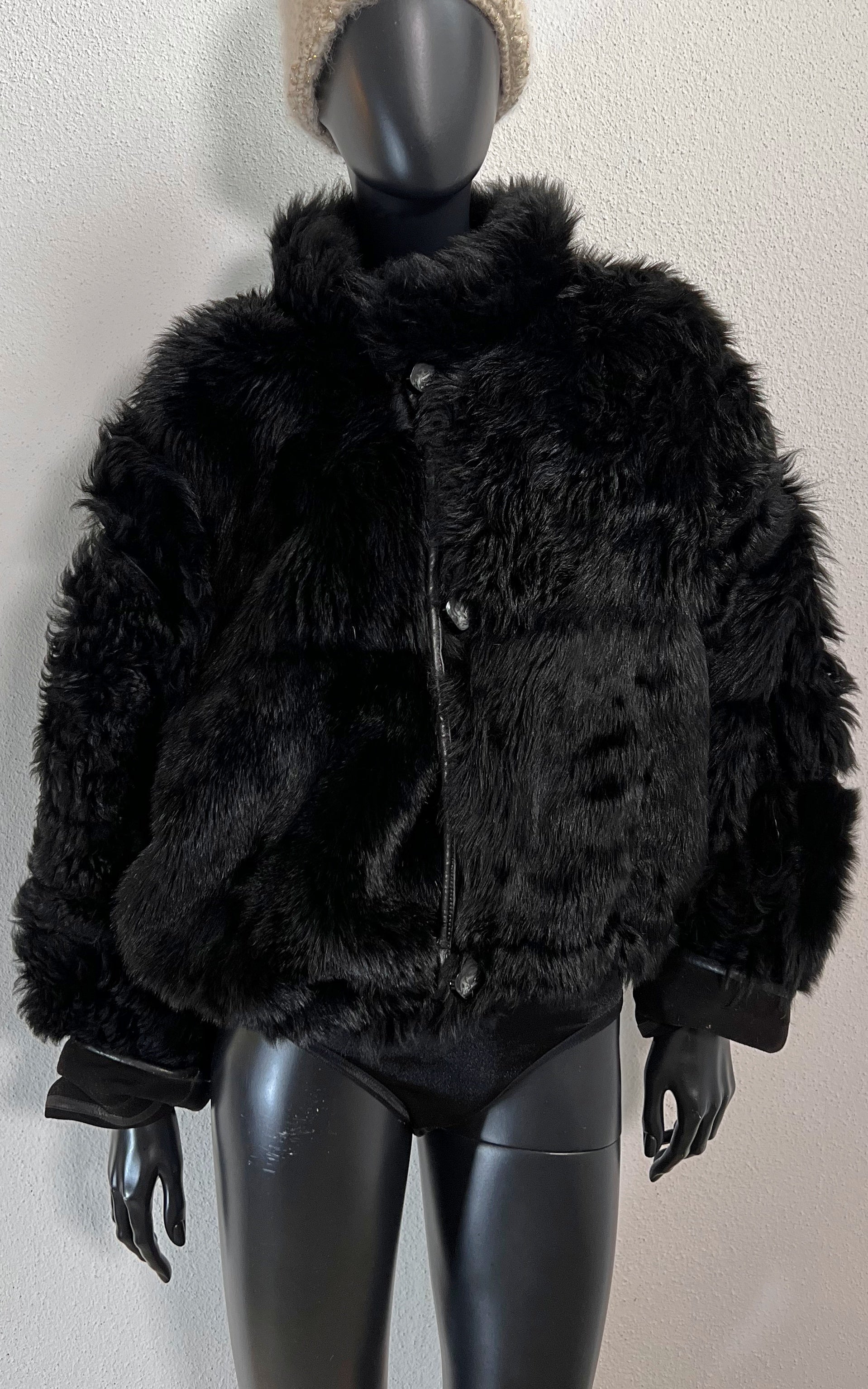 Reworked Vintage Cropped Curly Shearling Jacket