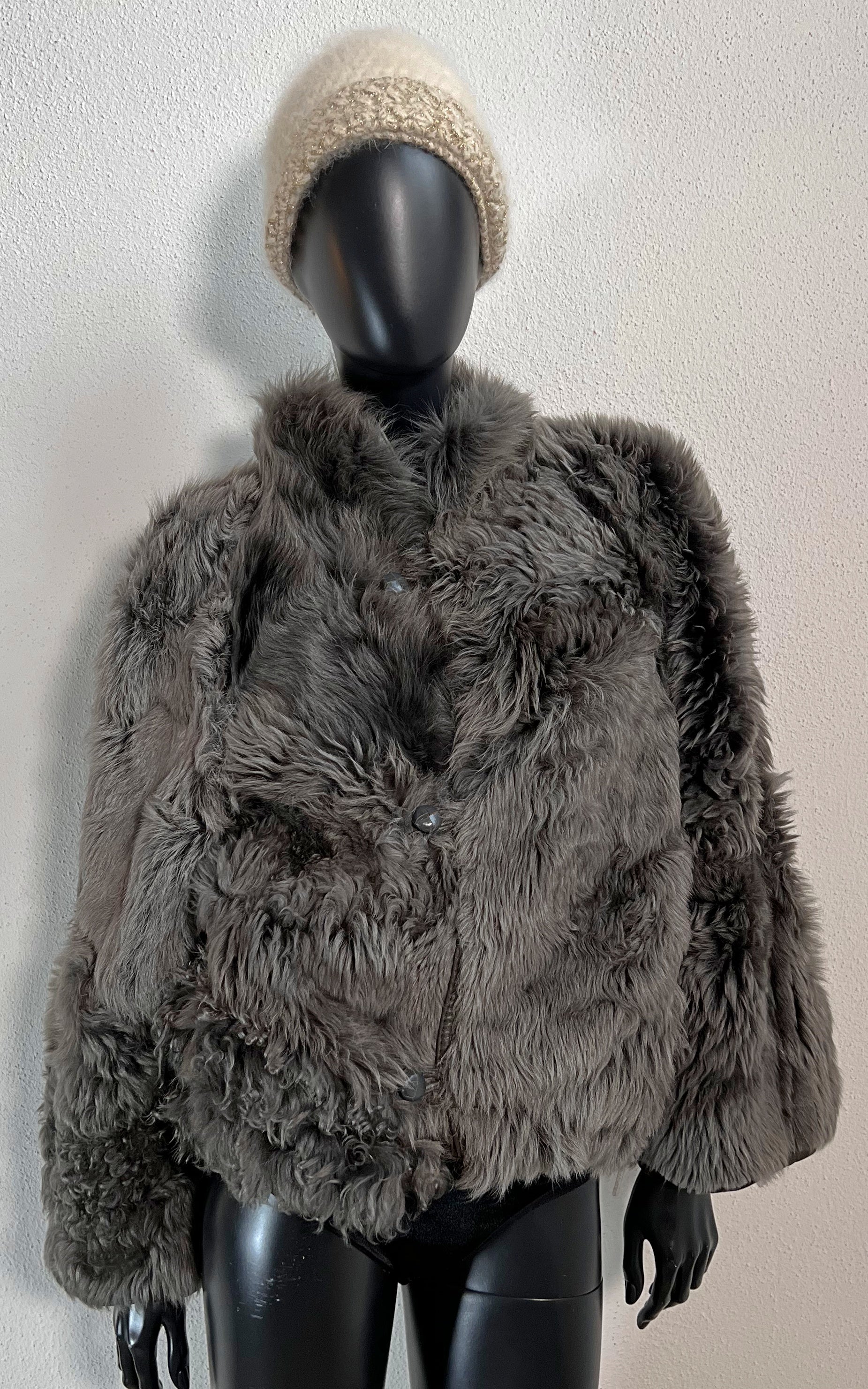 Reworked Vintage Cropped Curly Shearling Jacket