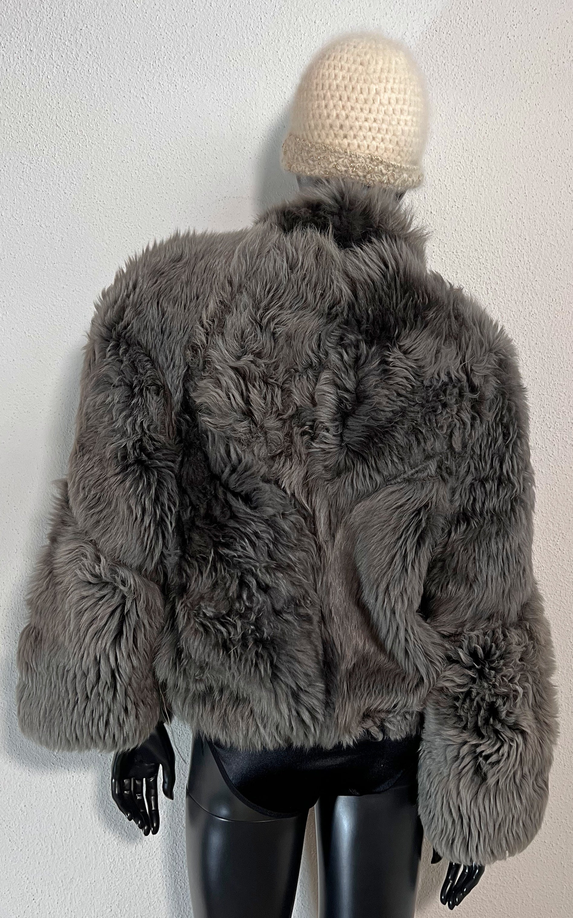 Reworked Vintage Cropped Curly Shearling Jacket