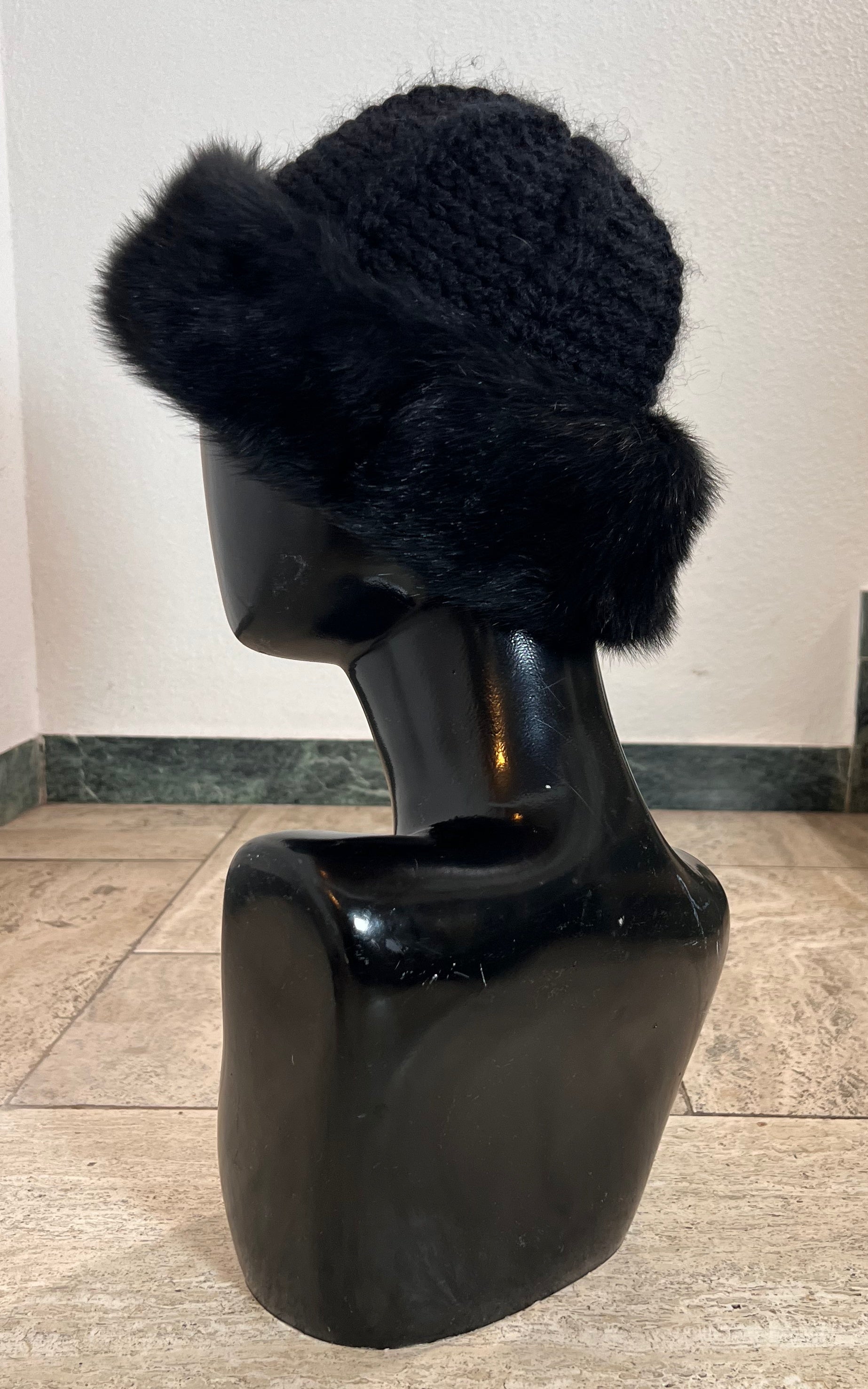 Vintage 70s Fur and Knit Hat