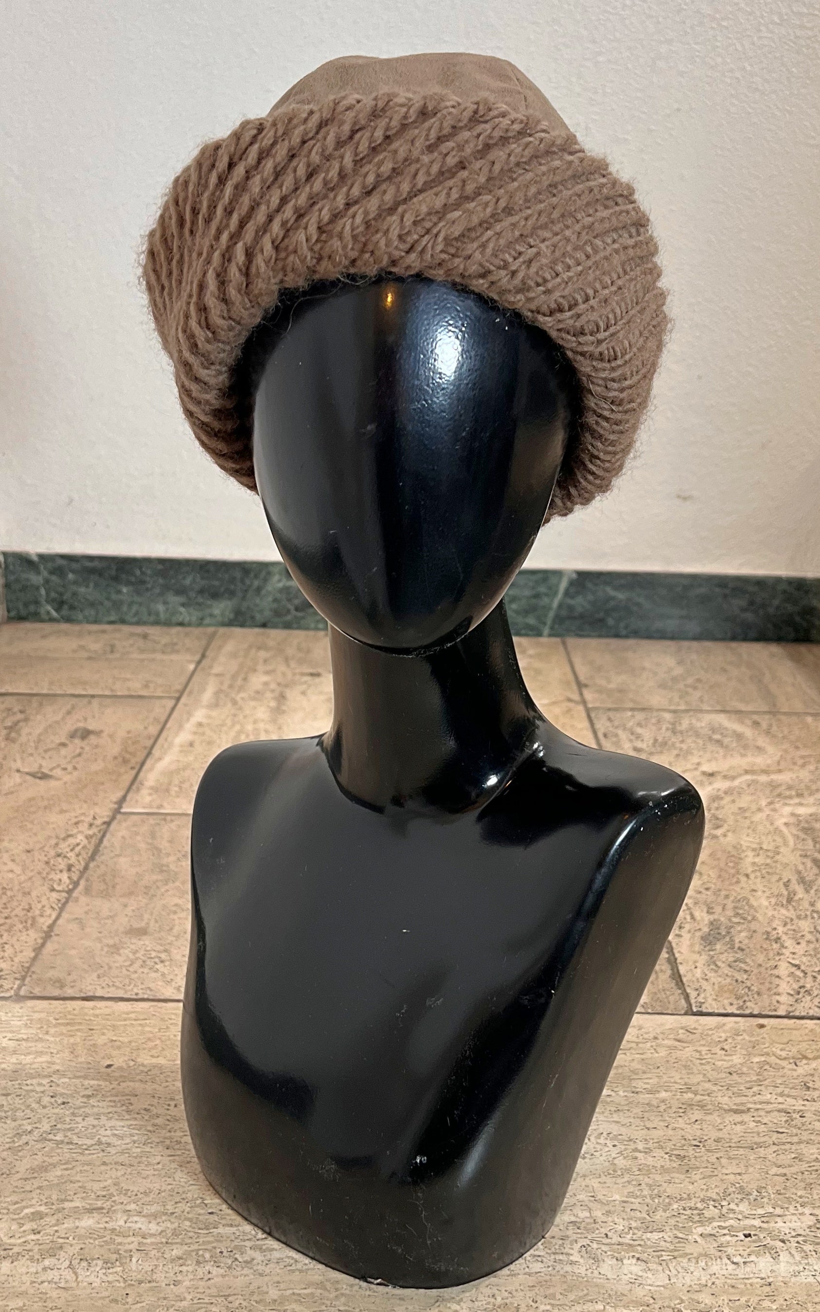 Vintage 70s Suede and Knit Hat